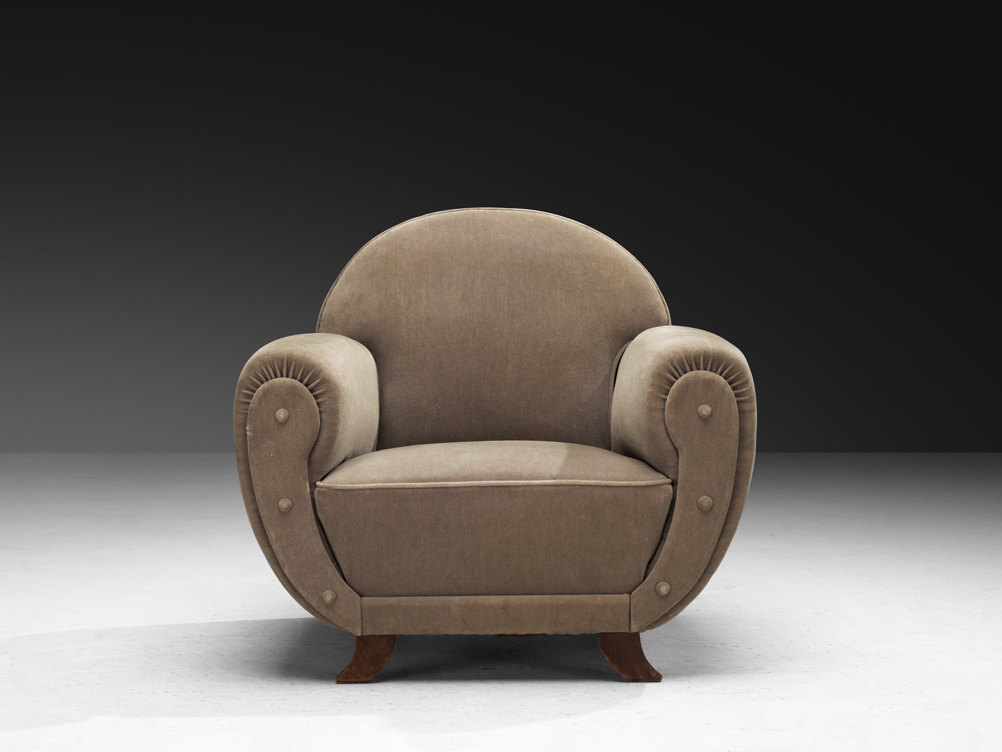 Pair of 1940s French Art Deco Lounge Chairs in Grey Velour Seating Morentz