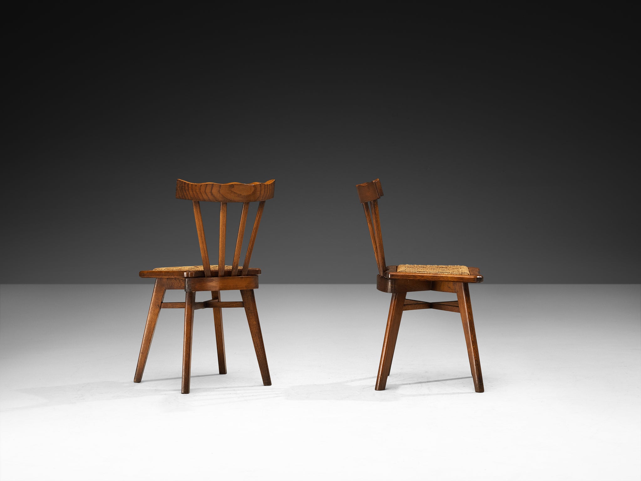 Ernesto Valabrega for Vittorio Valabrega Pair of Chairs in Chestnut and Rush Seating Morentz