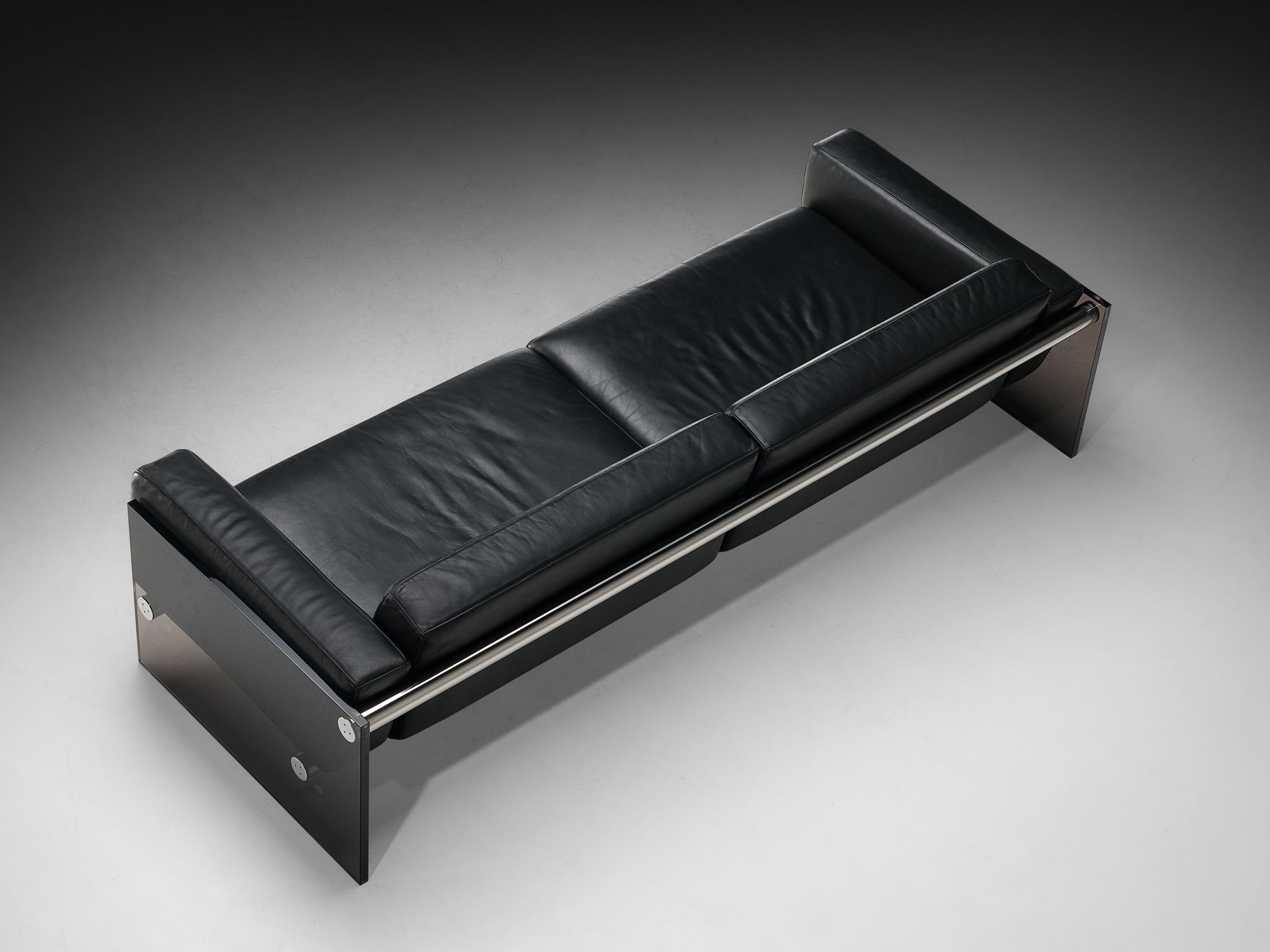 Rare Lodovico Acerbis 'Gem' Sofa in Black Leather and Acrylic Seating Morentz