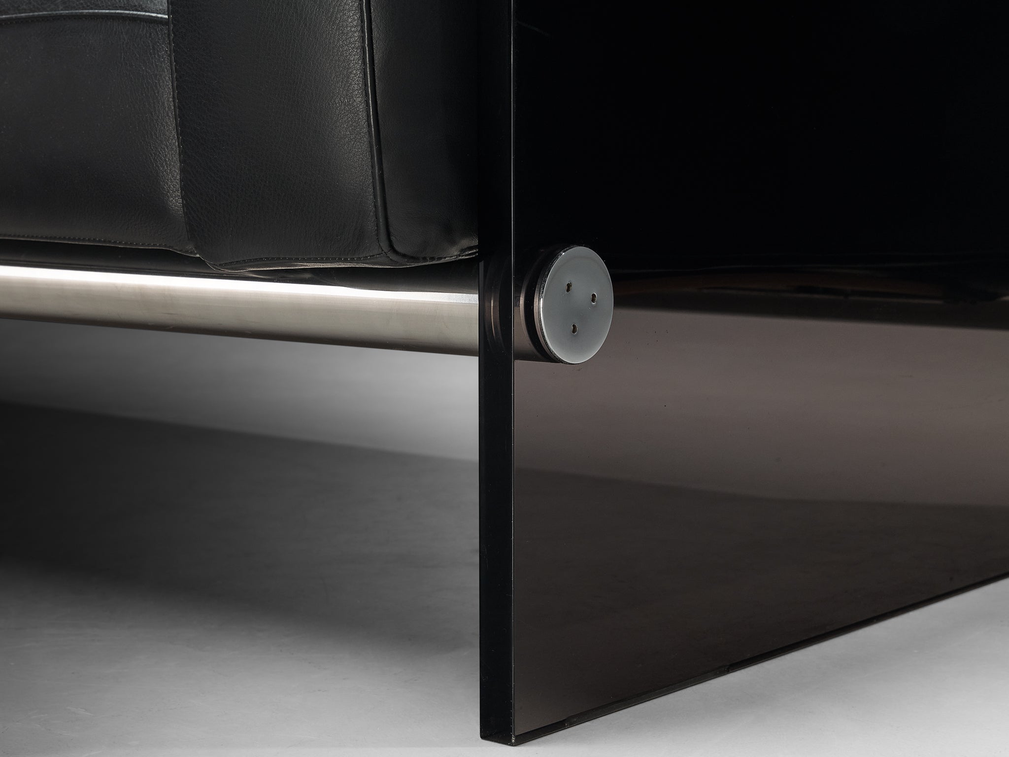 Rare Lodovico Acerbis 'Gem' Sofa in Black Leather and Acrylic Seating Morentz