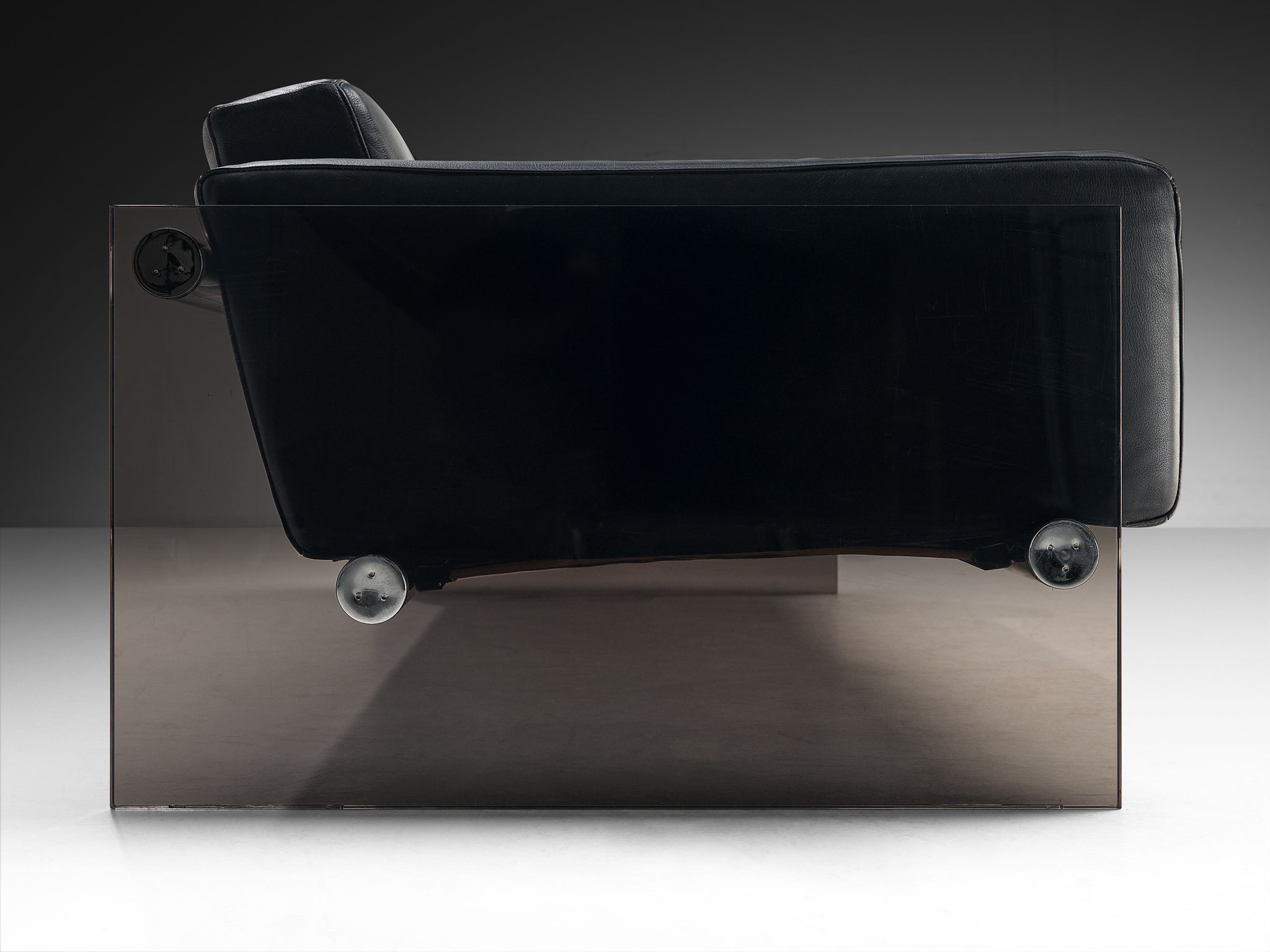 Rare Lodovico Acerbis 'Gem' Sofa in Black Leather and Acrylic Seating Morentz