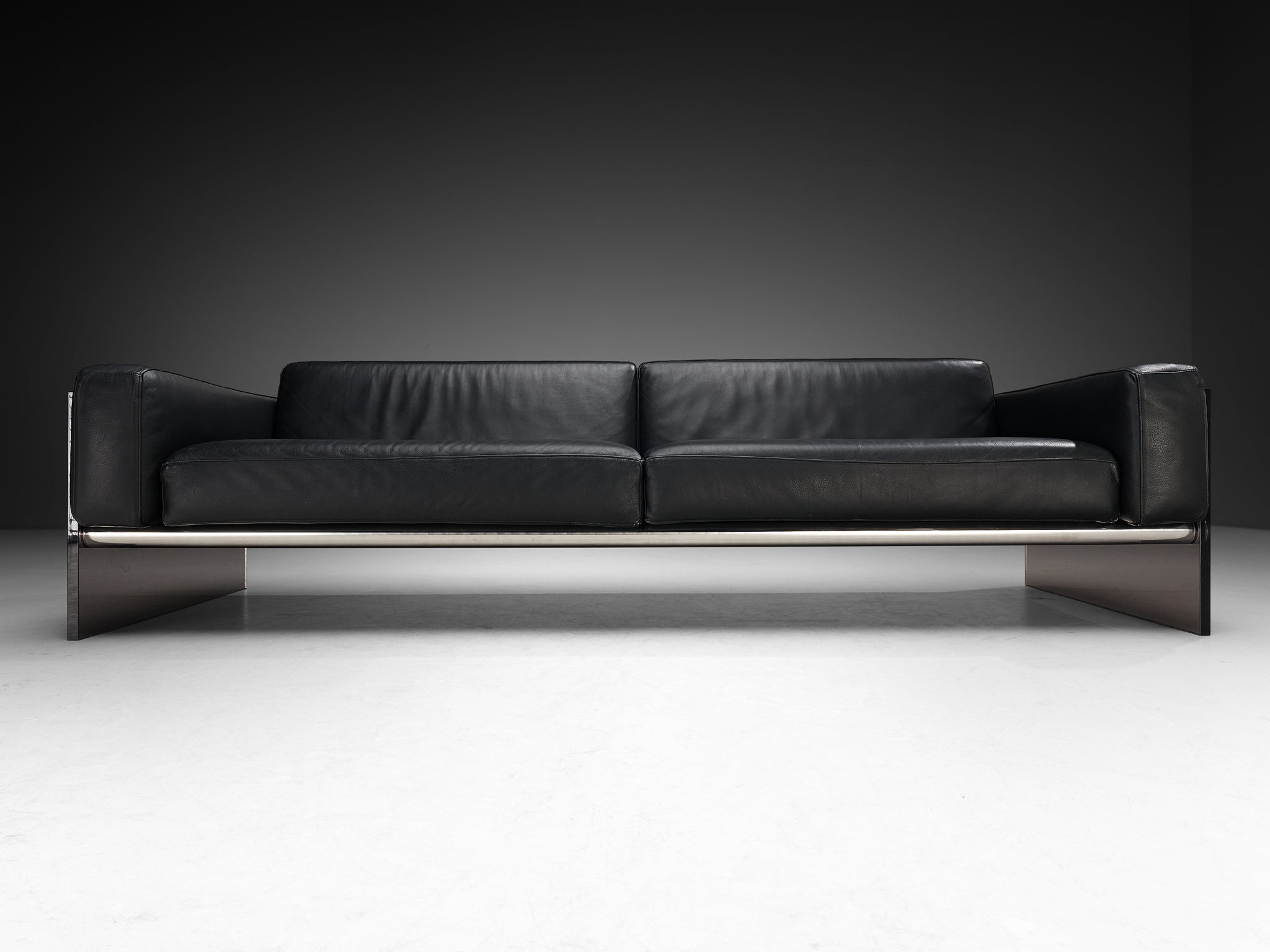Rare Lodovico Acerbis 'Gem' Sofa in Black Leather and Acrylic Seating Morentz