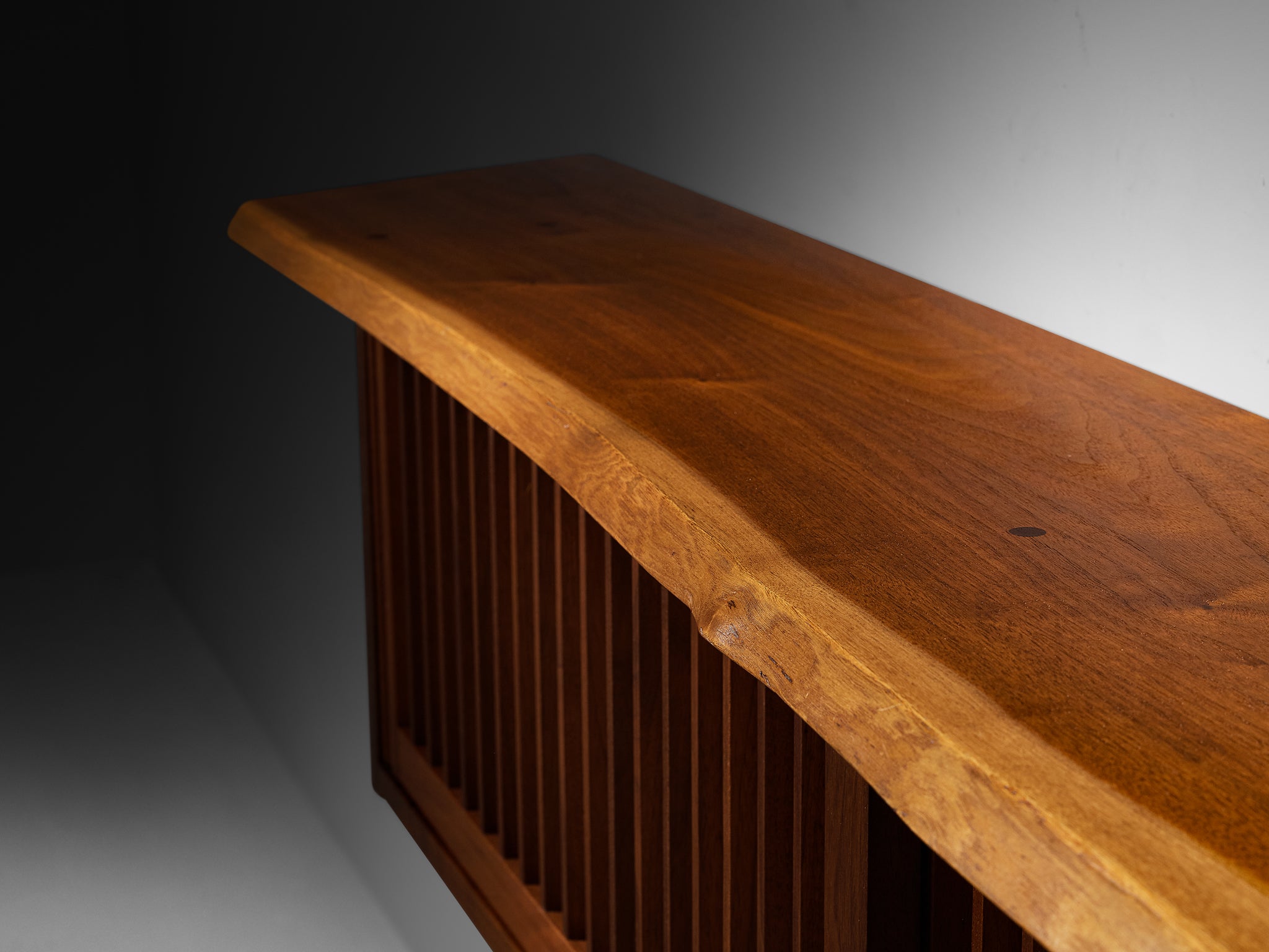 George Nakashima Wall-Mounted Sideboard in Walnut and Pandanus Cloth