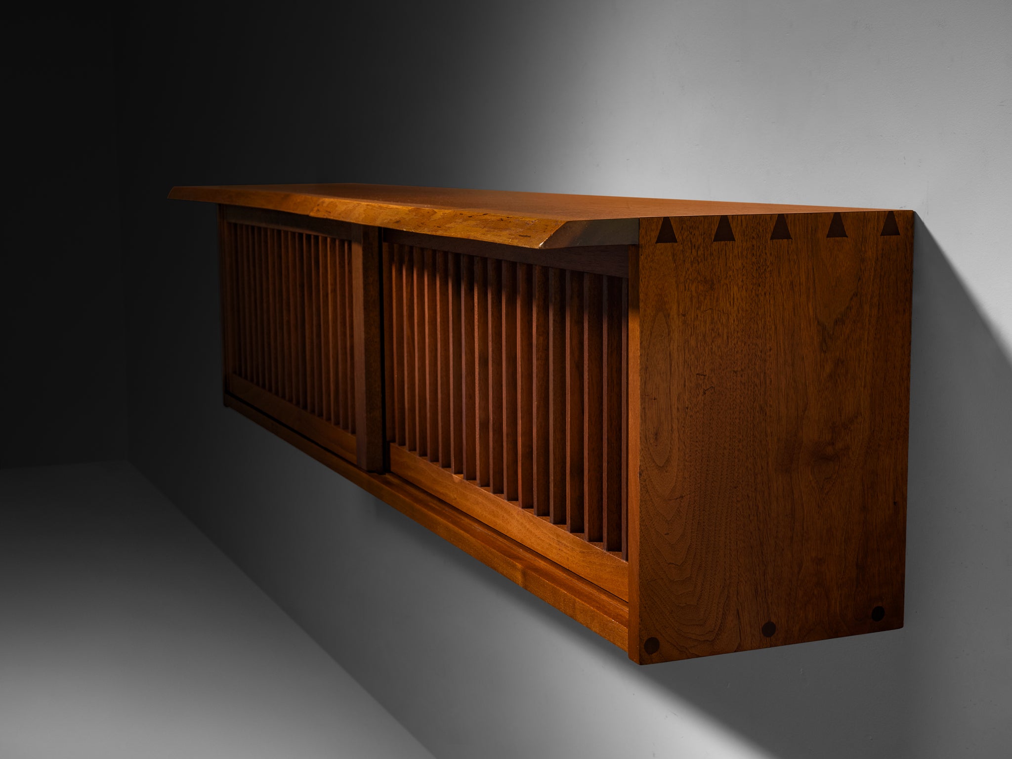 George Nakashima Wall-Mounted Sideboard in Walnut and Pandanus Cloth Case pieces and storage cabinets Morentz