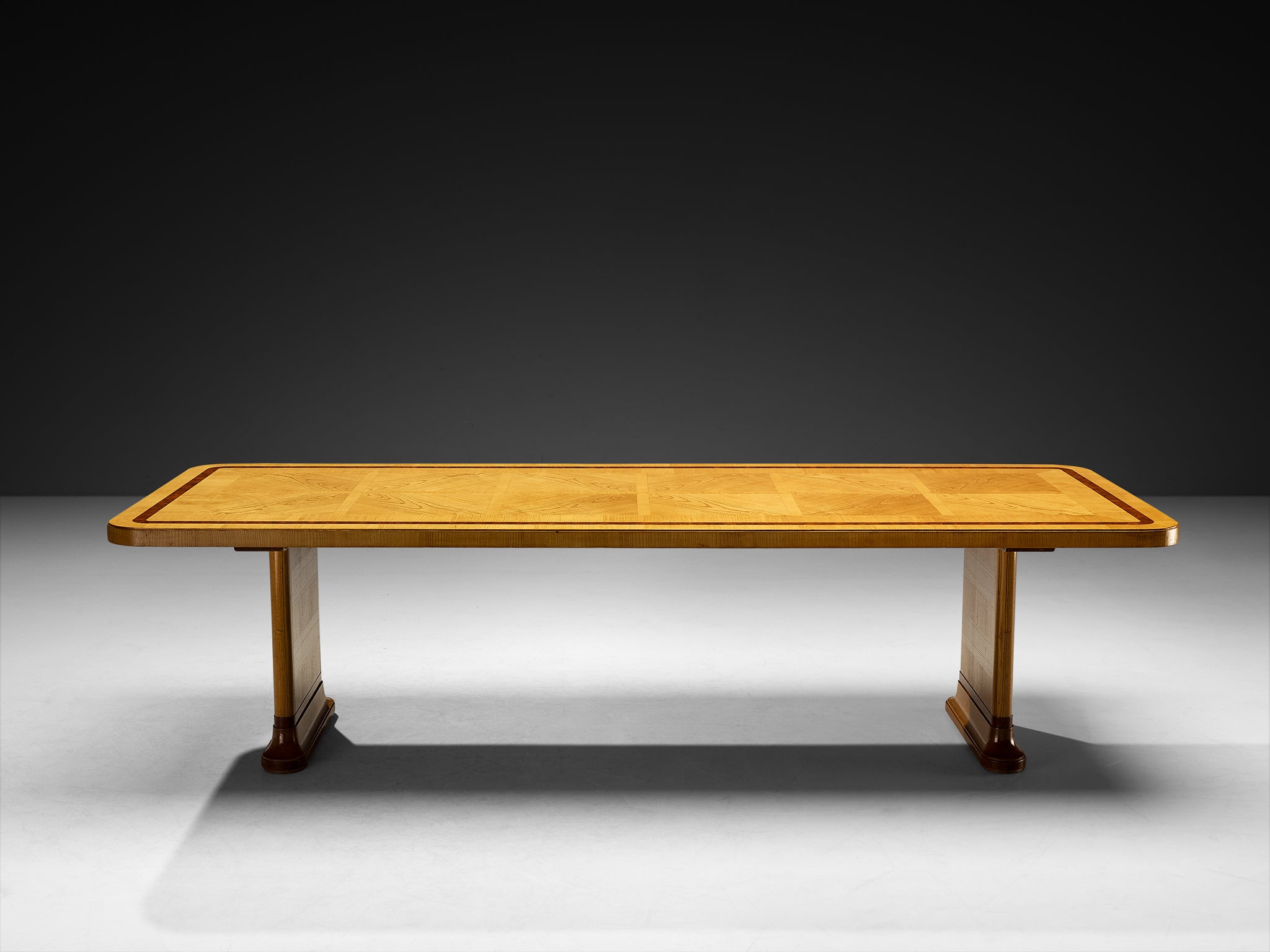 Monumental Swedish Art Deco Dining Table in Ash and Walnut Burl Wood Tables Morentz