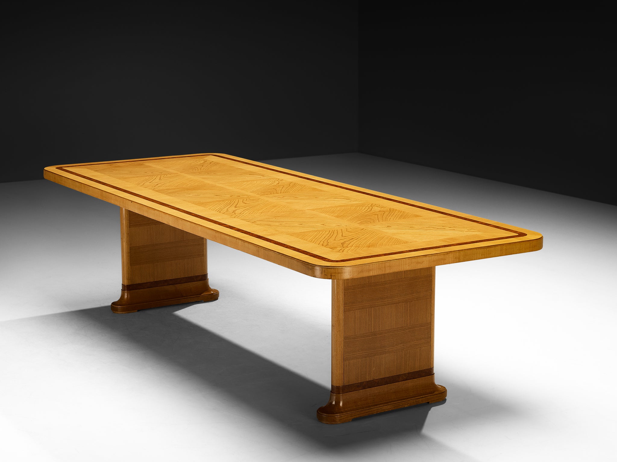 Monumental Swedish Art Deco Dining Table in Ash and Walnut Burl Wood Tables Morentz