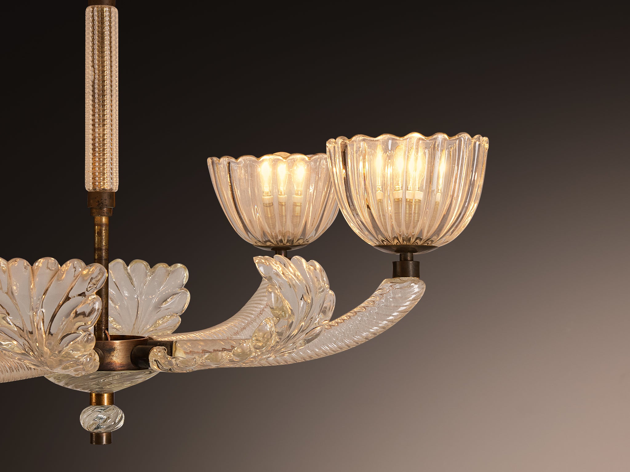 Barovier & Toso Italian Chandelier in Crystal Glass and Brass Lighting Morentz