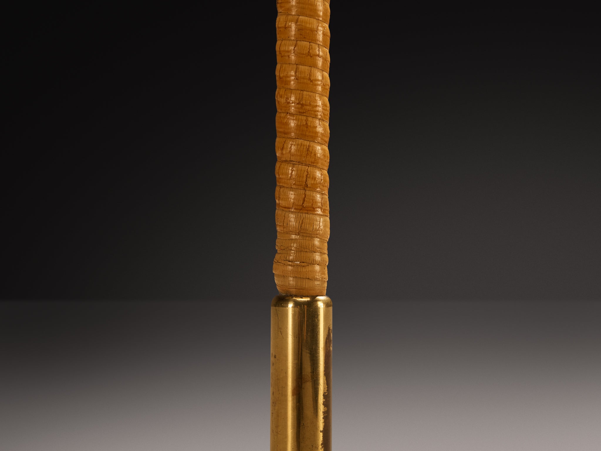 Paavo Tynell for Taito Oy '9602' Chinese Hat Floor Lamp in Cane and Brass Lighting Morentz