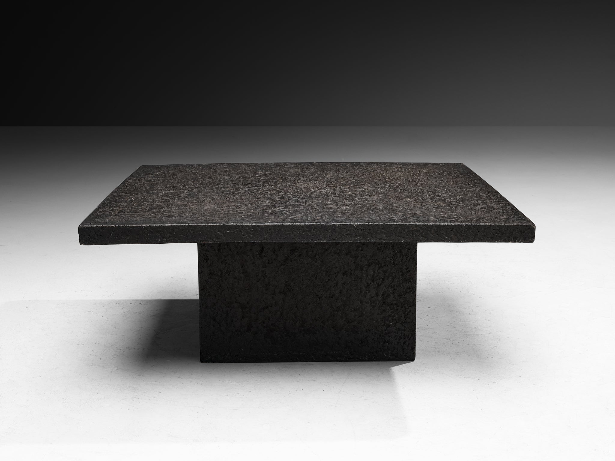 Brutalist Square Coffee Table in Black Stone Look Resin