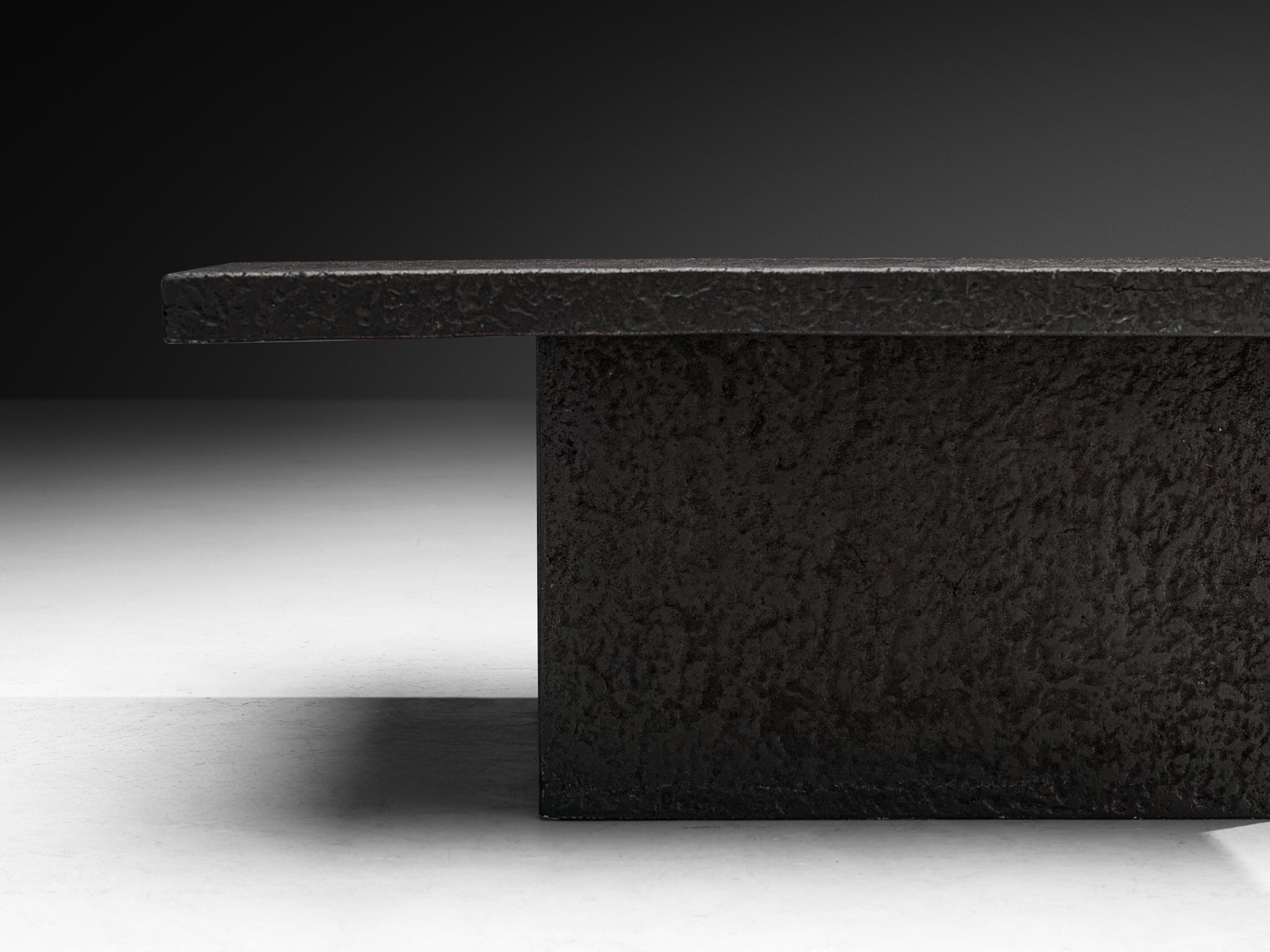 Brutalist Square Coffee Table in Black Stone Look Resin