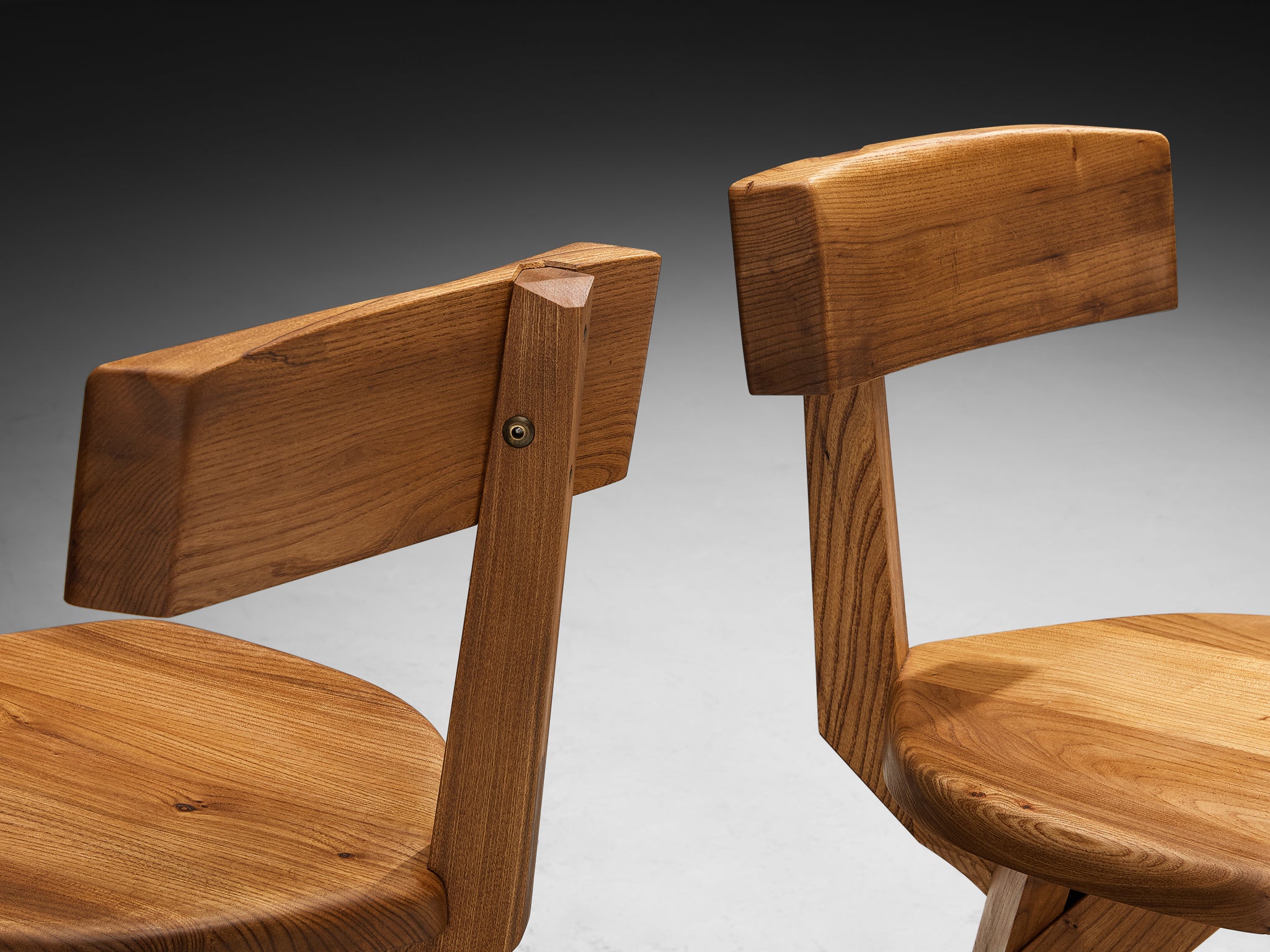 Pierre Chapo 'S34A' Set of Eight Sculptural Chairs in Solid Elm