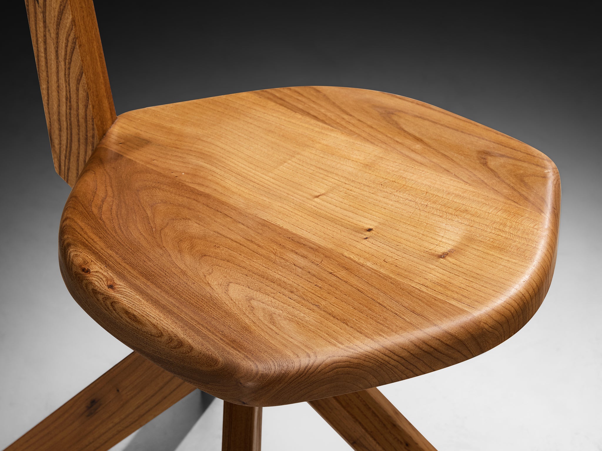 Pierre Chapo 'S34A' Set of Eight Sculptural Chairs in Solid Elm Seating Morentz