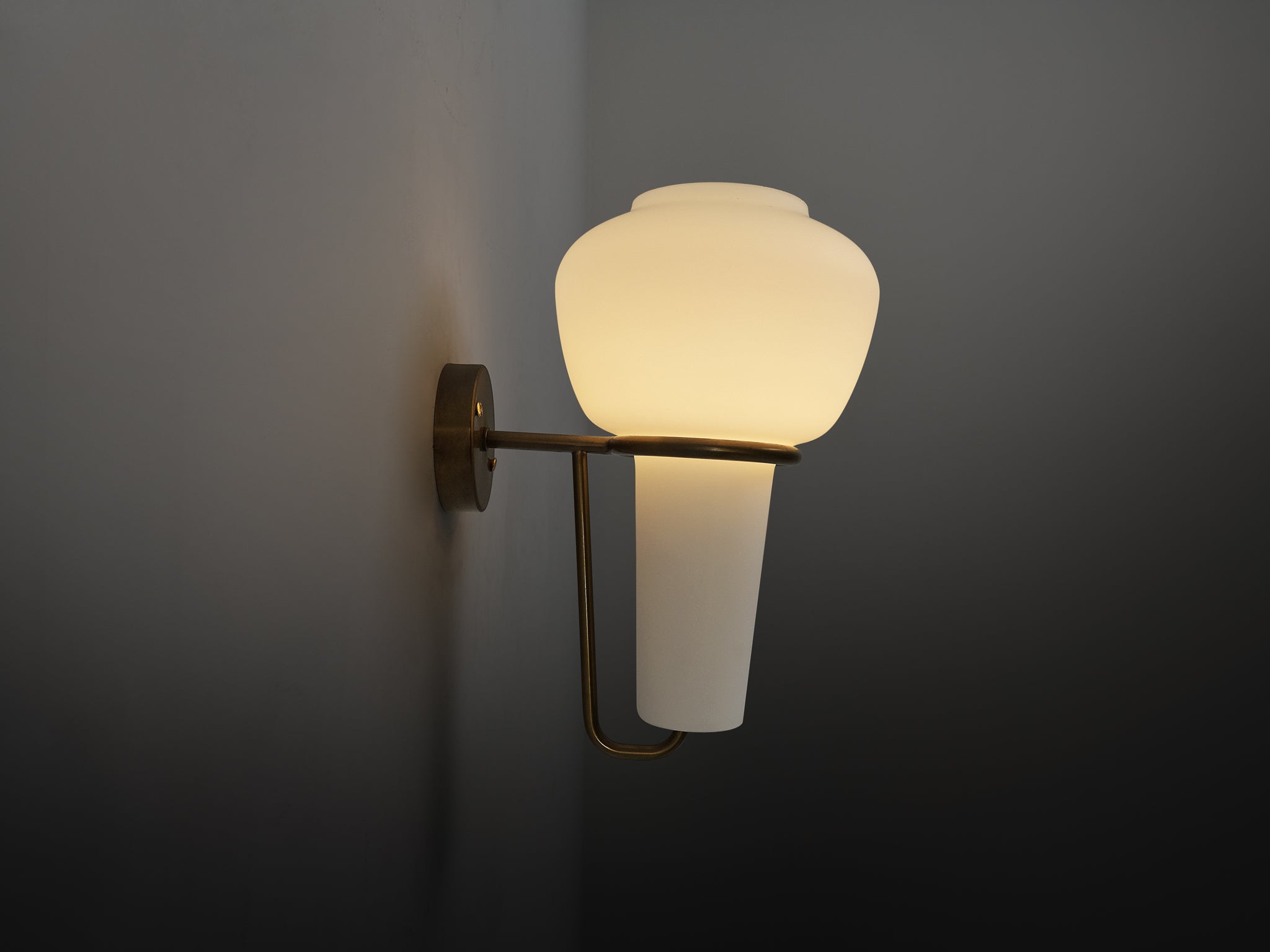 Hans-Agne Jakobsson Pair of Wall Lights in Brass and White Glass Lighting Morentz