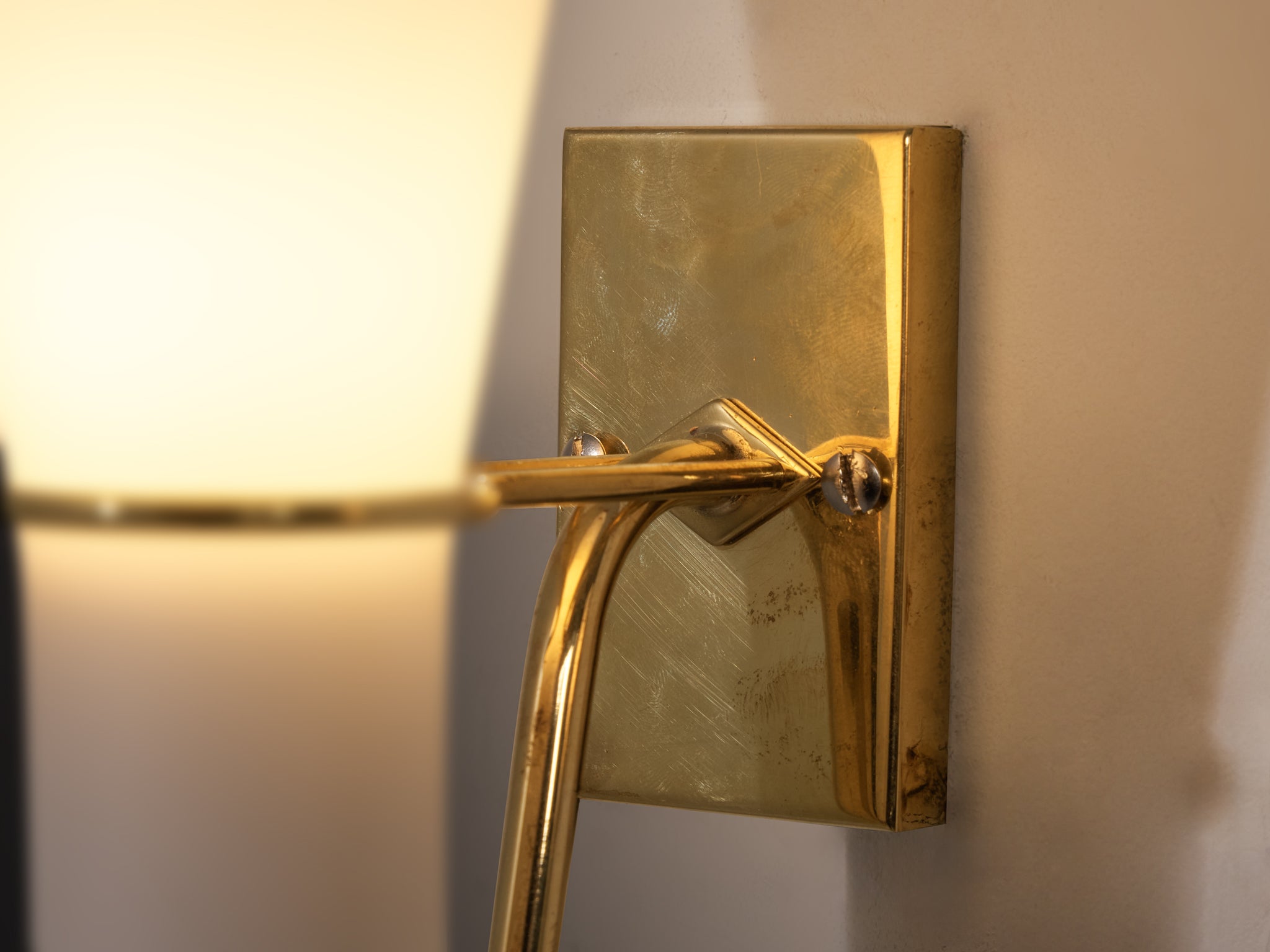 Hans Bergström for ASEA Pair of Wall Lights in Brass and White Opal Glass Lighting Morentz