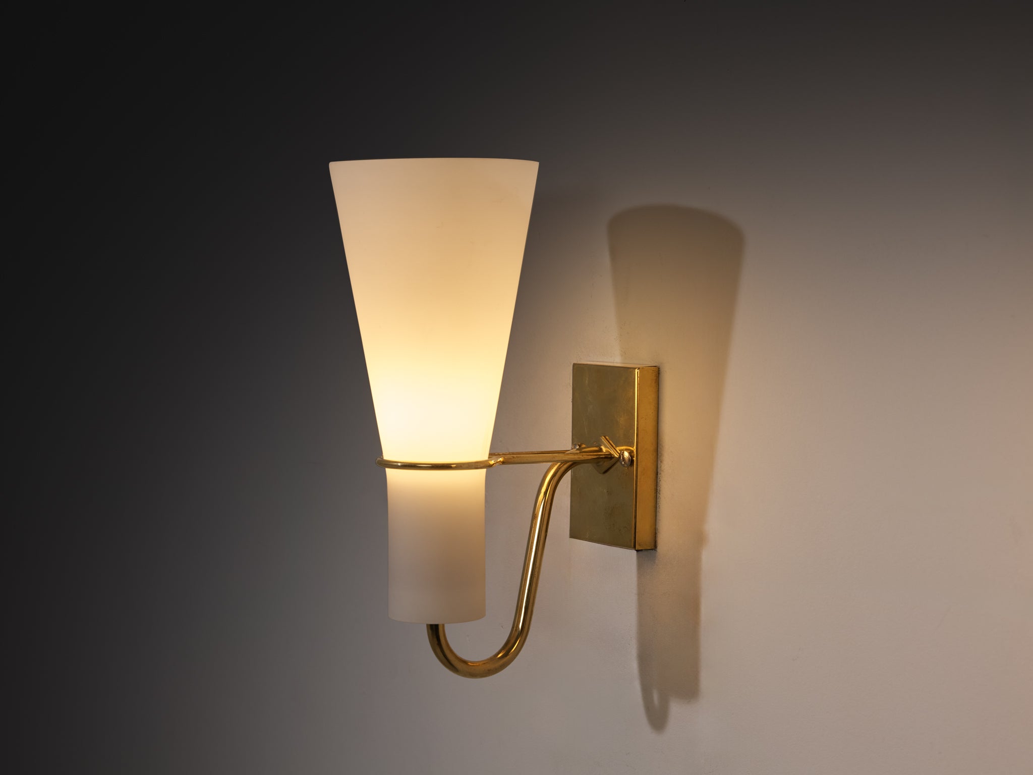 Hans Bergström for ASEA Pair of Wall Lights in Brass and White Opal Glass Lighting Morentz