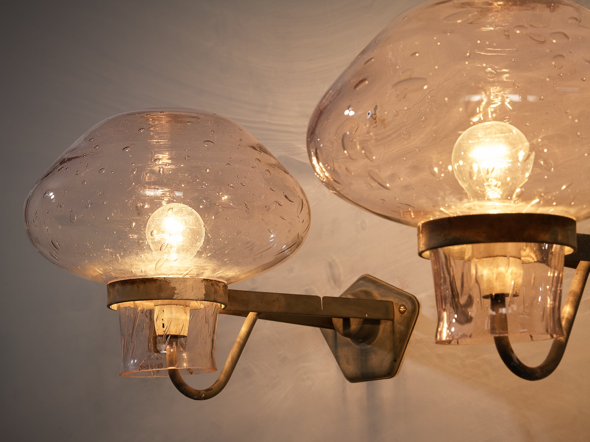 Gunnar Asplund for ASEA Wall Lights in Blown Glass and Metal Lighting Morentz