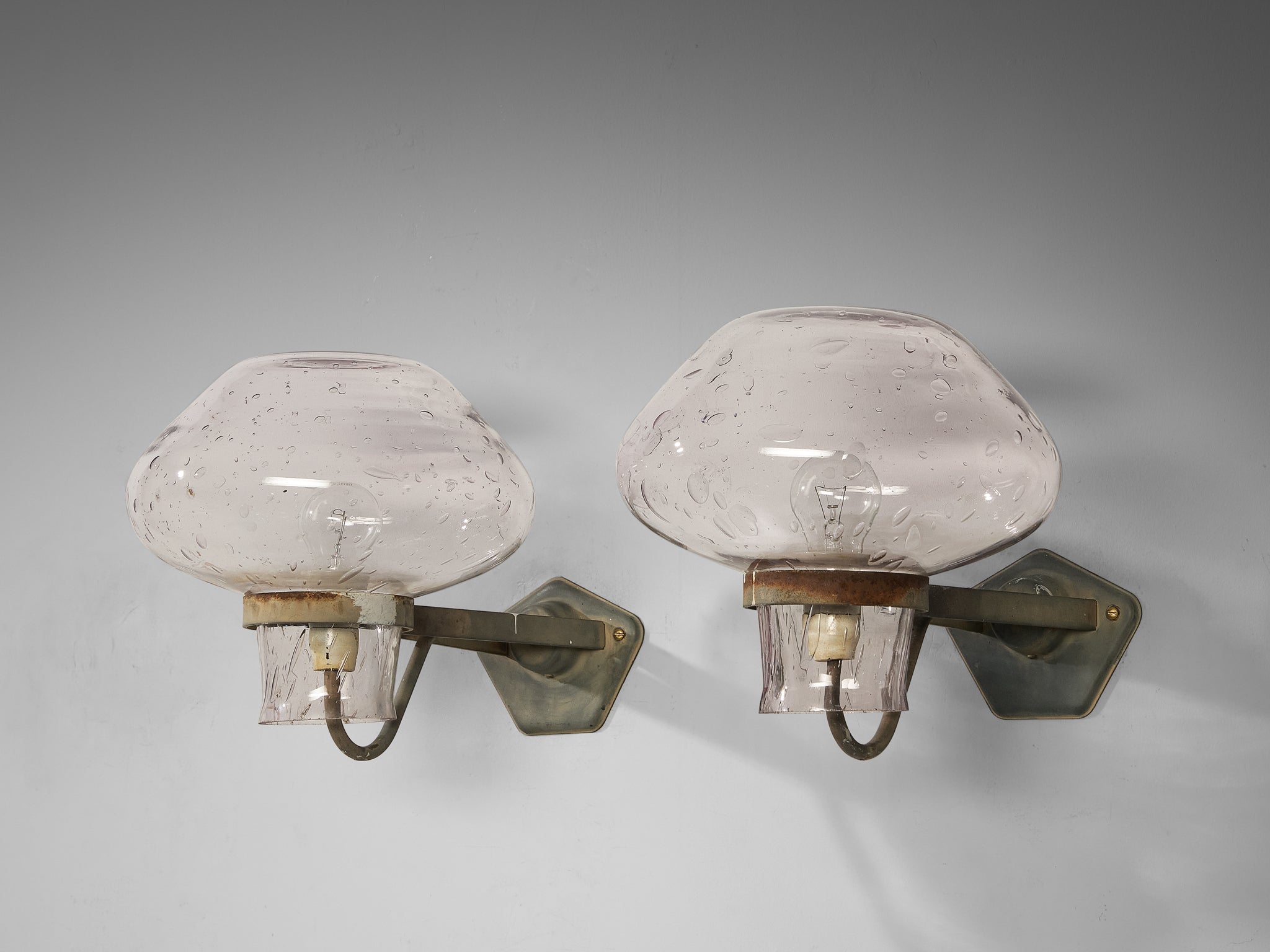 Gunnar Asplund for ASEA Wall Lights in Blown Glass and Metal Lighting Morentz