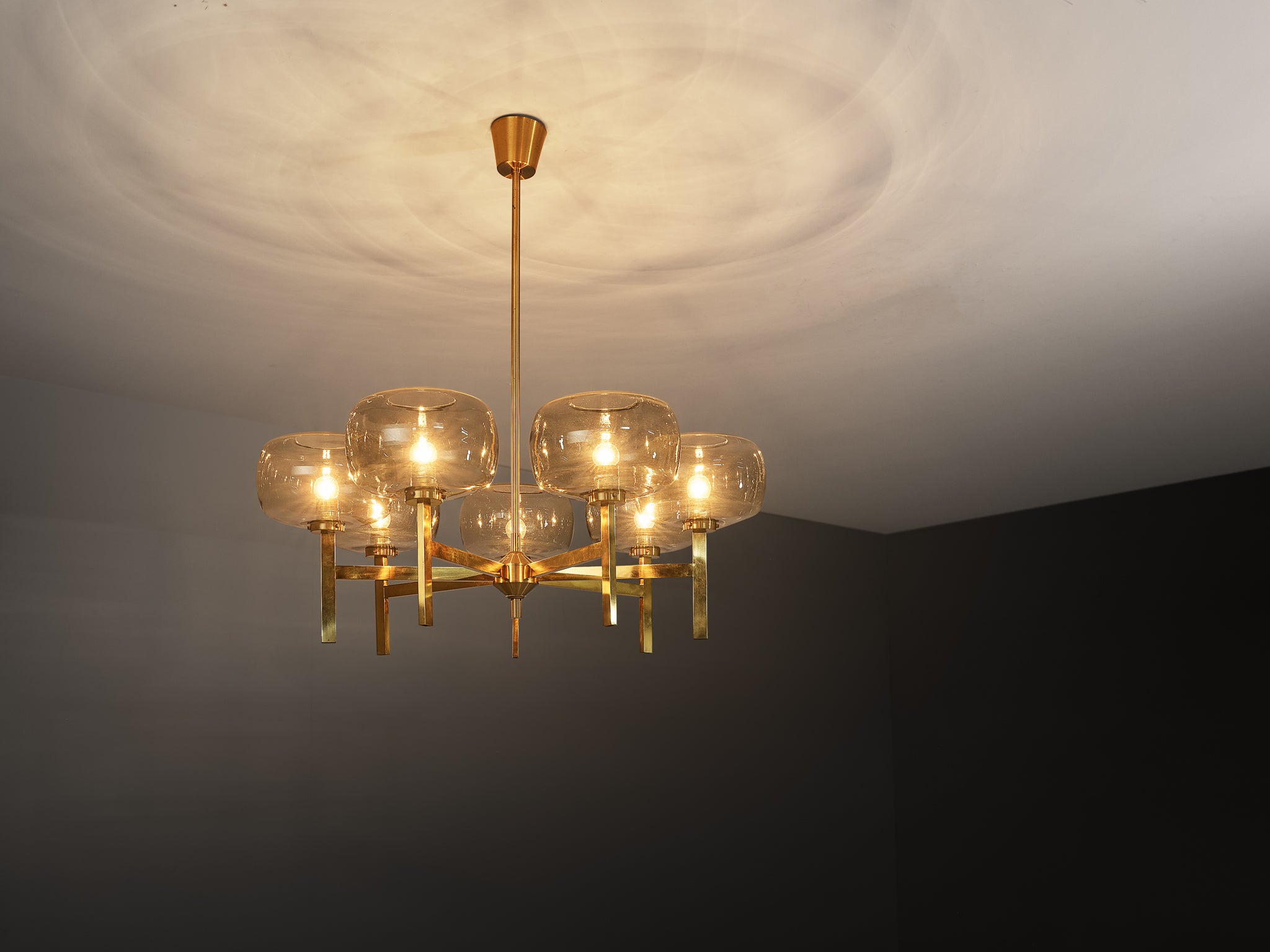 Holger Johansson for Westal Chandelier in Smoked Glass and Brass 92cm/36in