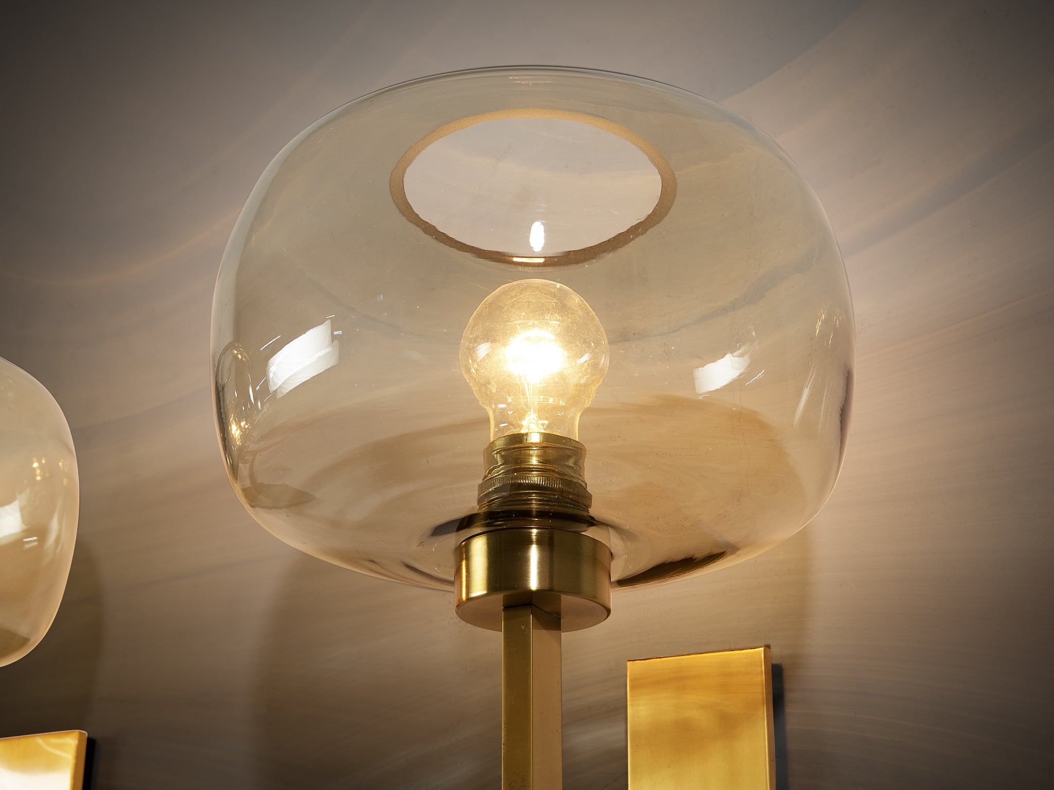 Holger Johansson for Westal Set of Four Wall Lights in Brass and Smoked Glass Lighting Morentz