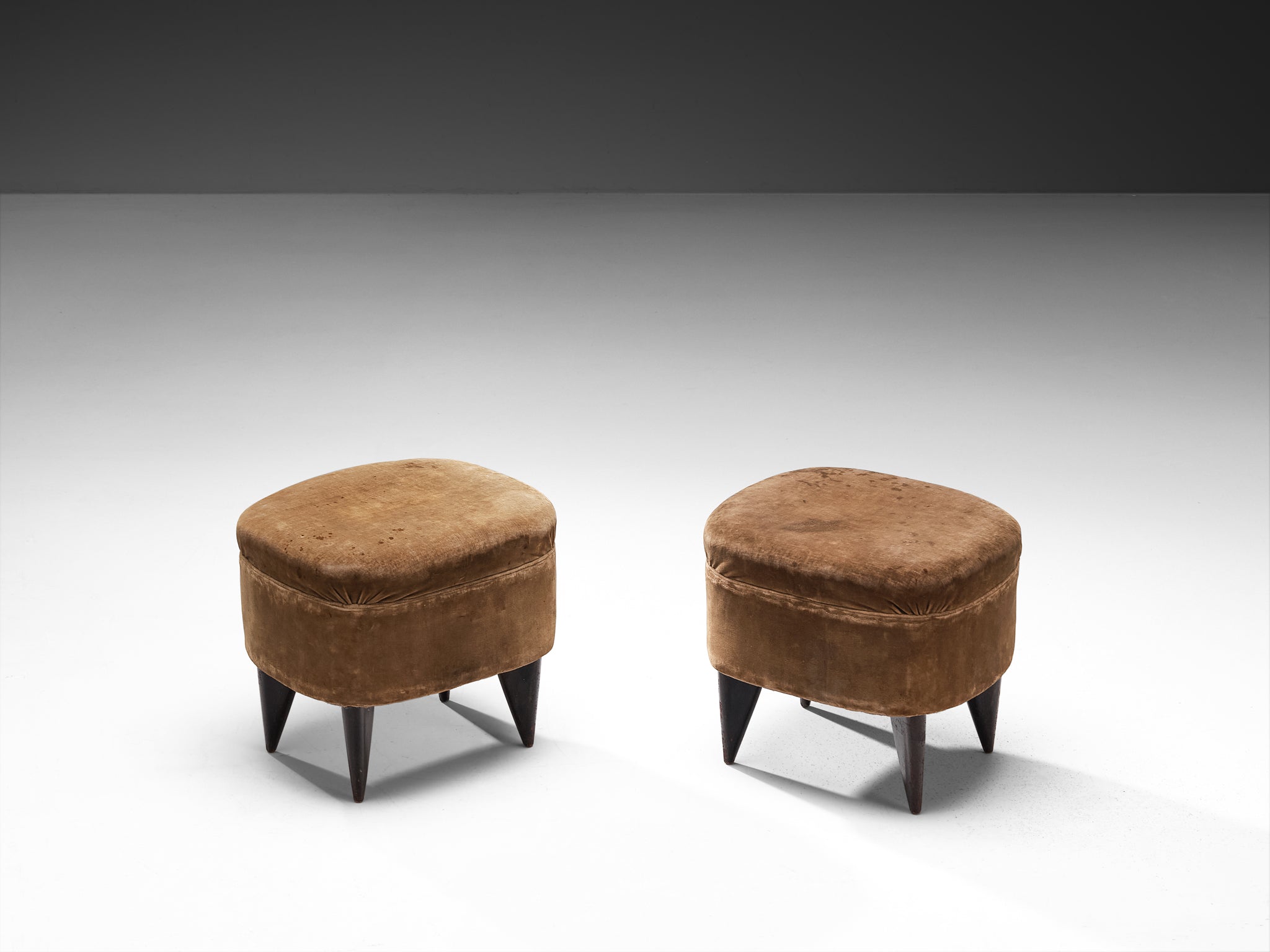 Guglielmo Veronesi for Isa Bergamo Pair of Stools in Brown Velvet Seating Morentz