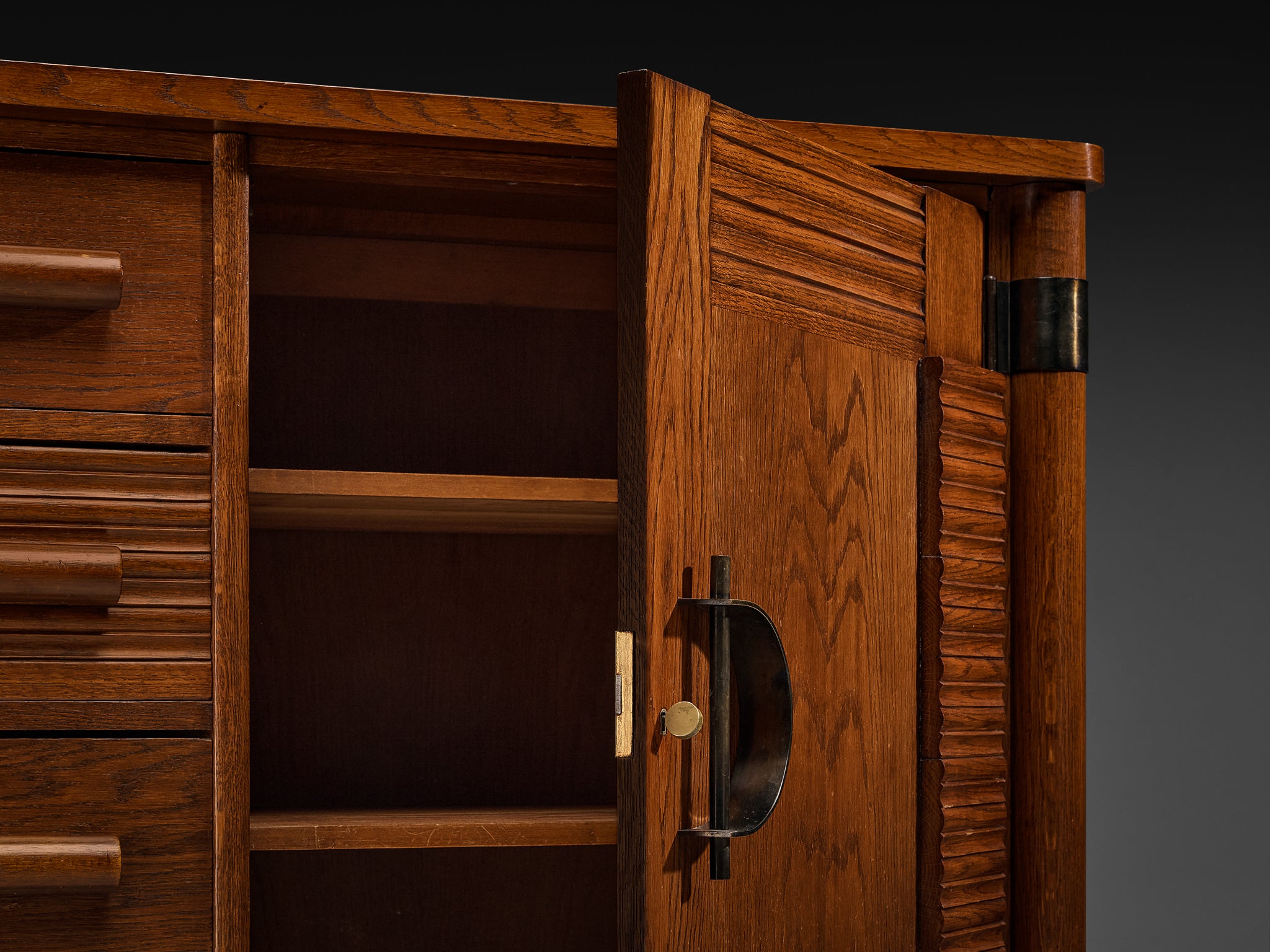 French Art Deco Sideboard in Oak and Brass Detailing Case pieces and storage cabinets Morentz