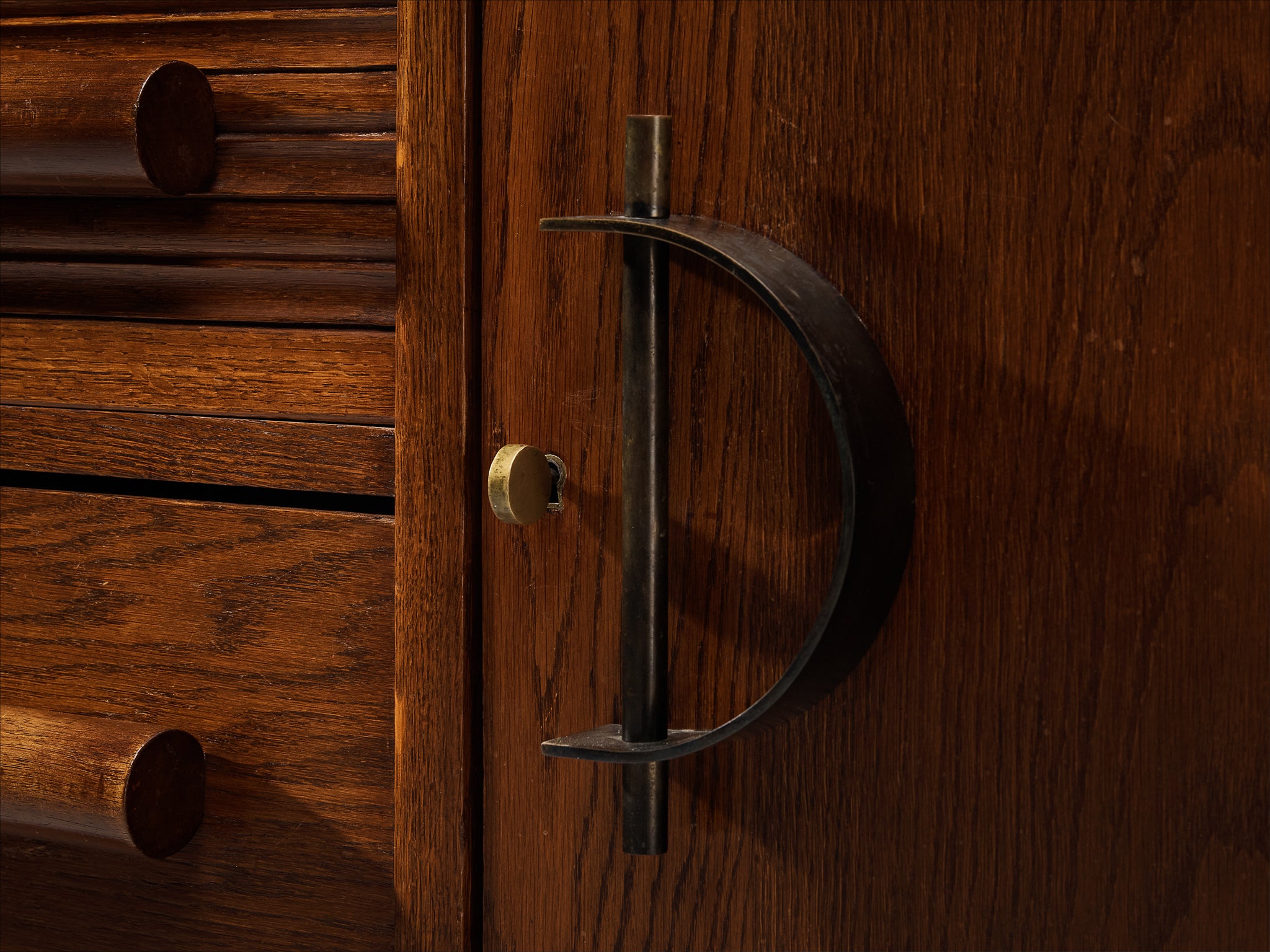 French Art Deco Sideboard in Oak and Brass Detailing Case pieces and storage cabinets Morentz