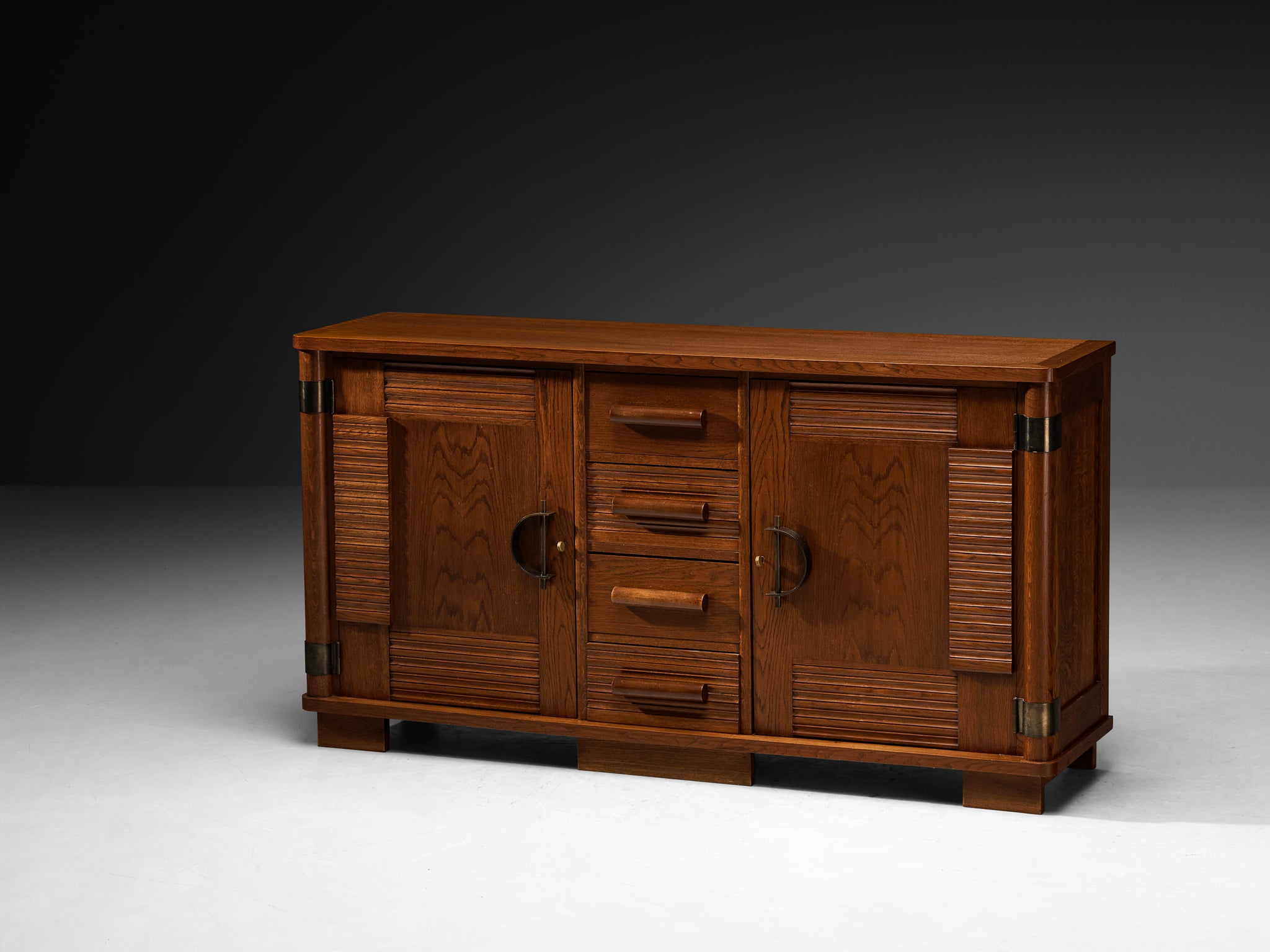 French Art Deco Sideboard in Oak and Brass Detailing Case pieces and storage cabinets Morentz