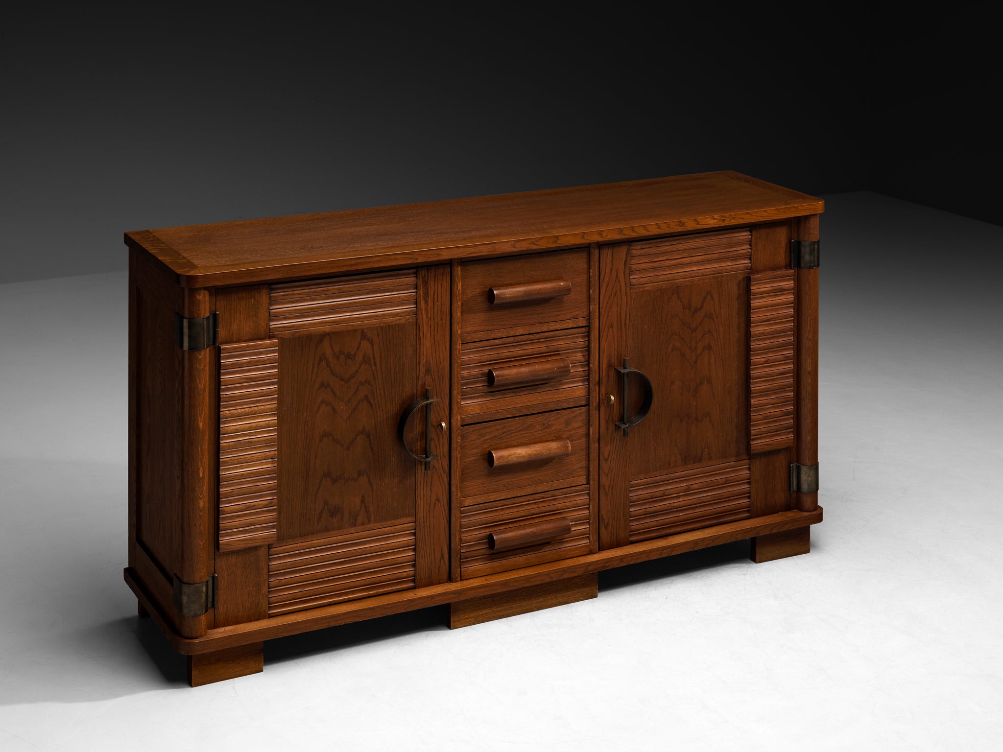 French Art Deco Sideboard in Oak and Brass Detailing Case pieces and storage cabinets Morentz