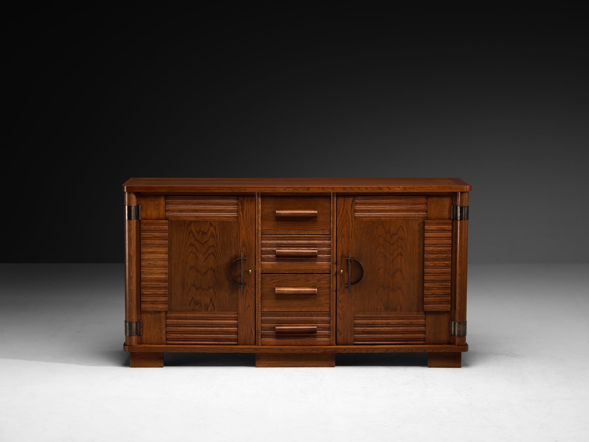 French Art Deco Sideboard in Oak and Brass Detailing Case pieces and storage cabinets Morentz