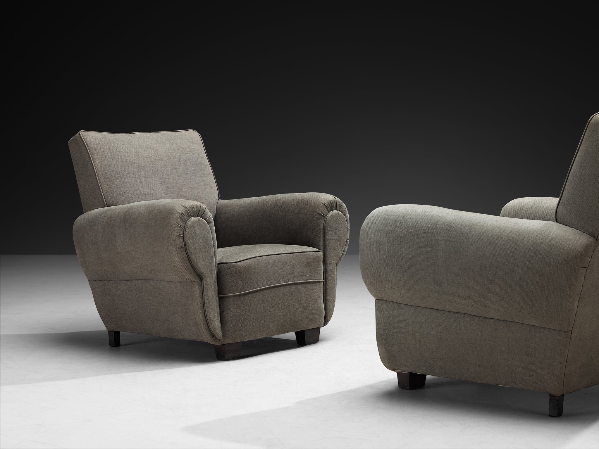 Art Deco Pair of Armchairs in Earthy Grey Fabric
