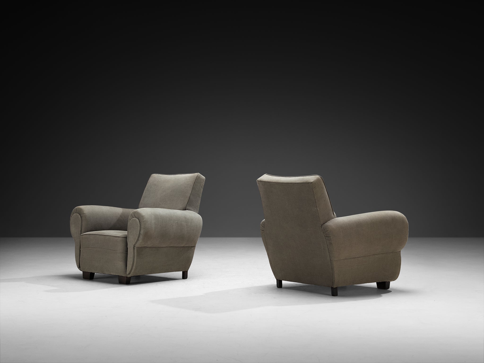 Art Deco Pair of Armchairs in Earthy Grey Fabric Seating Morentz