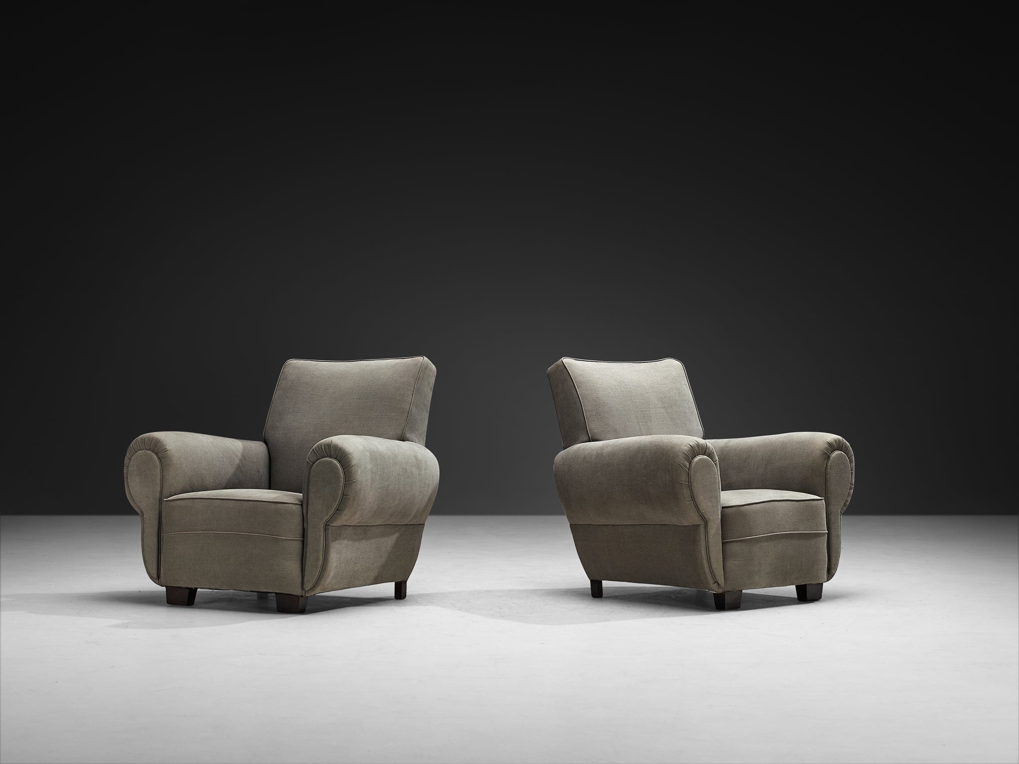 Art Deco Pair of Armchairs in Earthy Grey Fabric