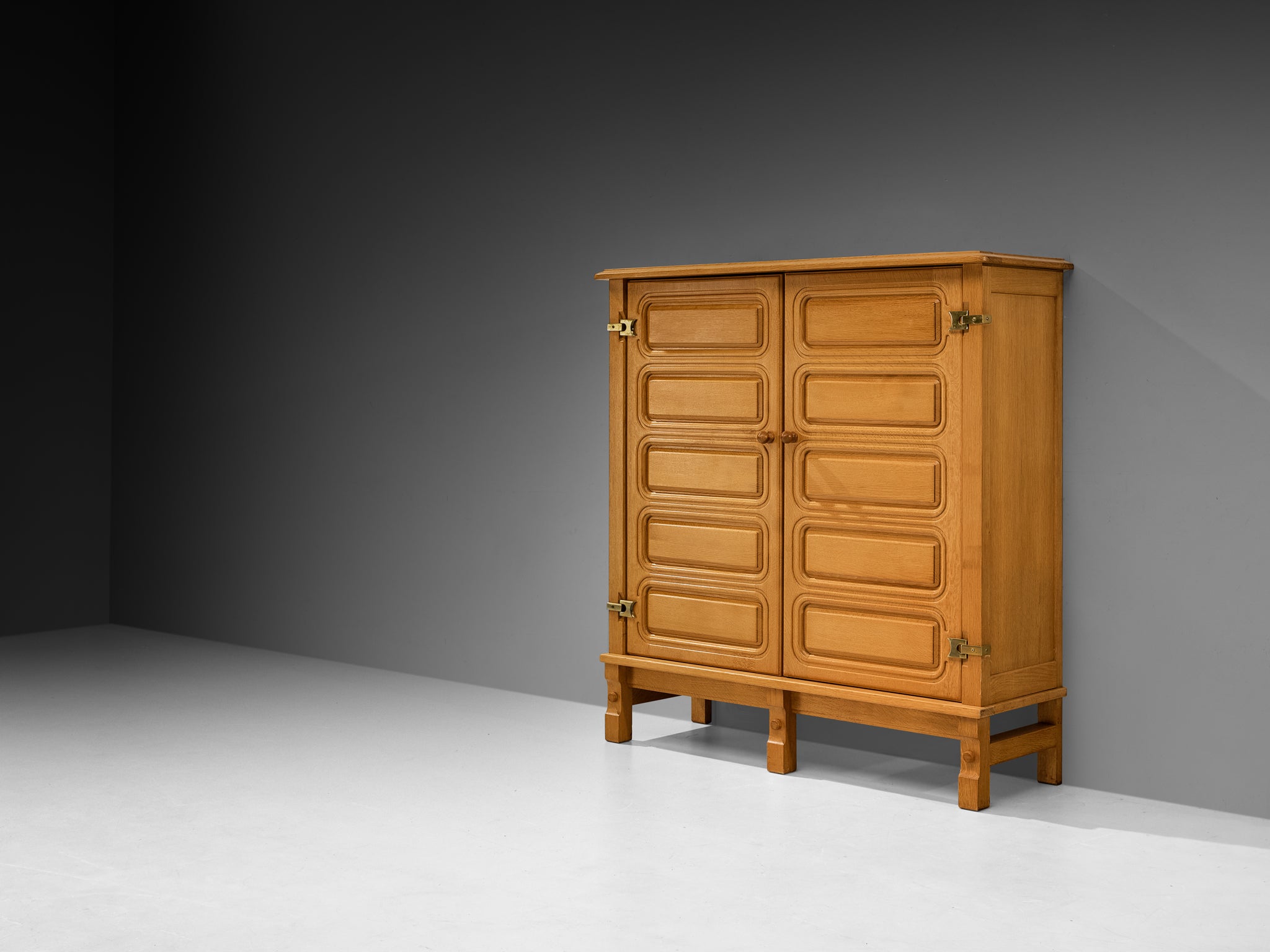 Guillerme & Chambron Highboard in Solid Oak and Brass