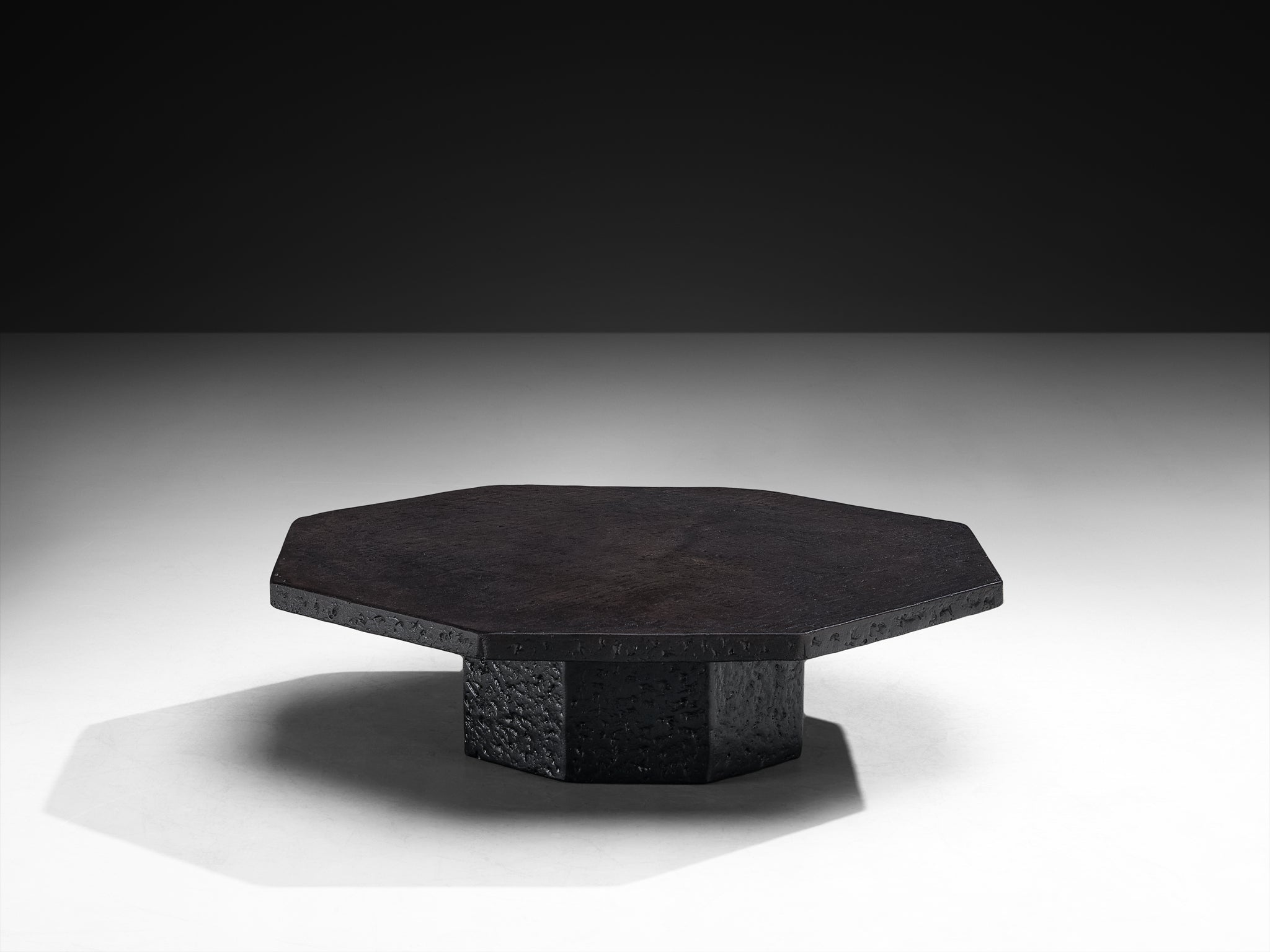 Brutalist Octagonal Coffee Table in Black Stone Look Resin Tables Morentz