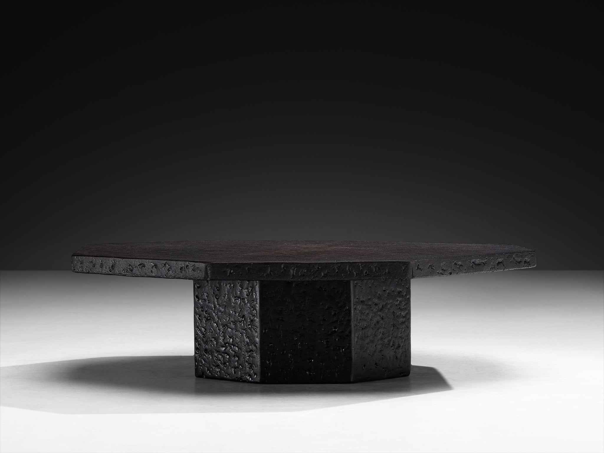 Brutalist Octagonal Coffee Table in Black Stone Look Resin Tables Morentz