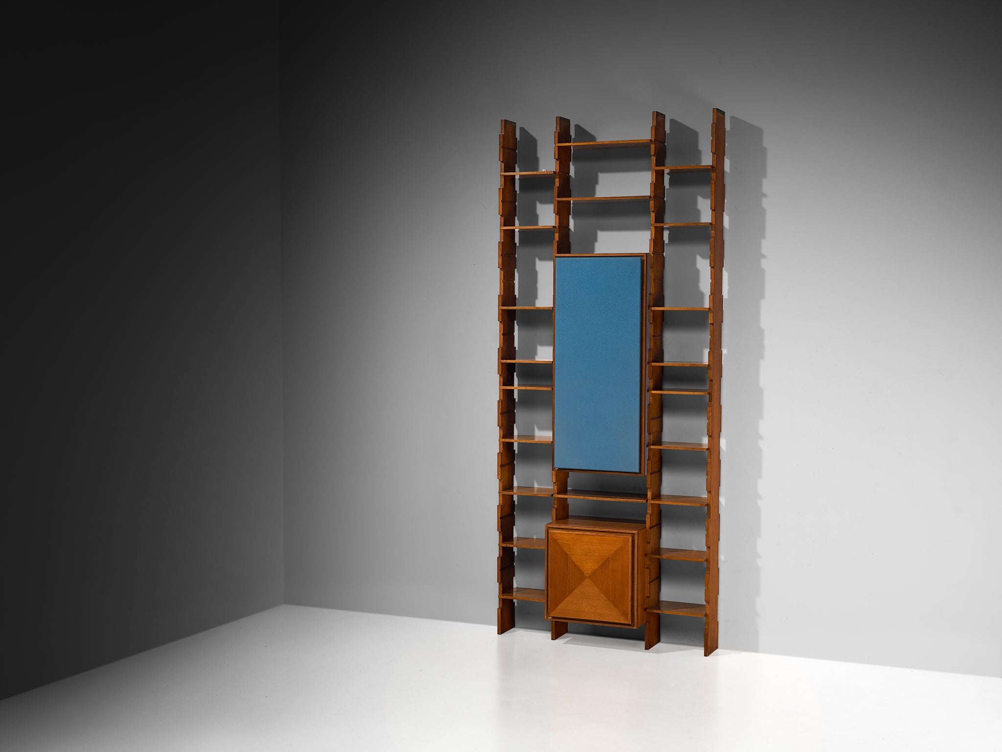 Mid-Century Italian Wall Unit in Walnut with Blue Accents Case pieces and storage cabinets Morentz