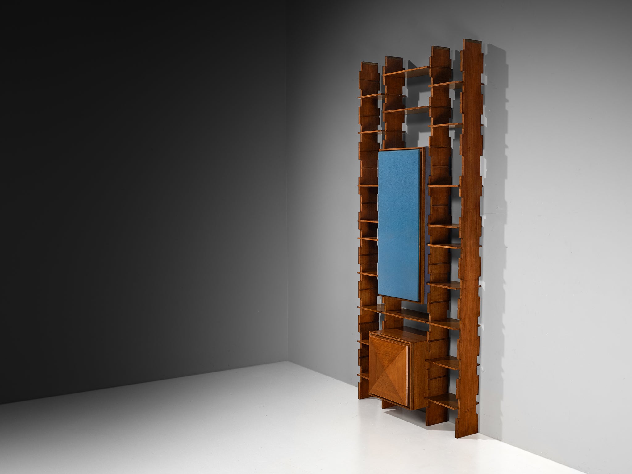 Mid-Century Italian Wall Unit in Walnut with Blue Accents Case pieces and storage cabinets Morentz