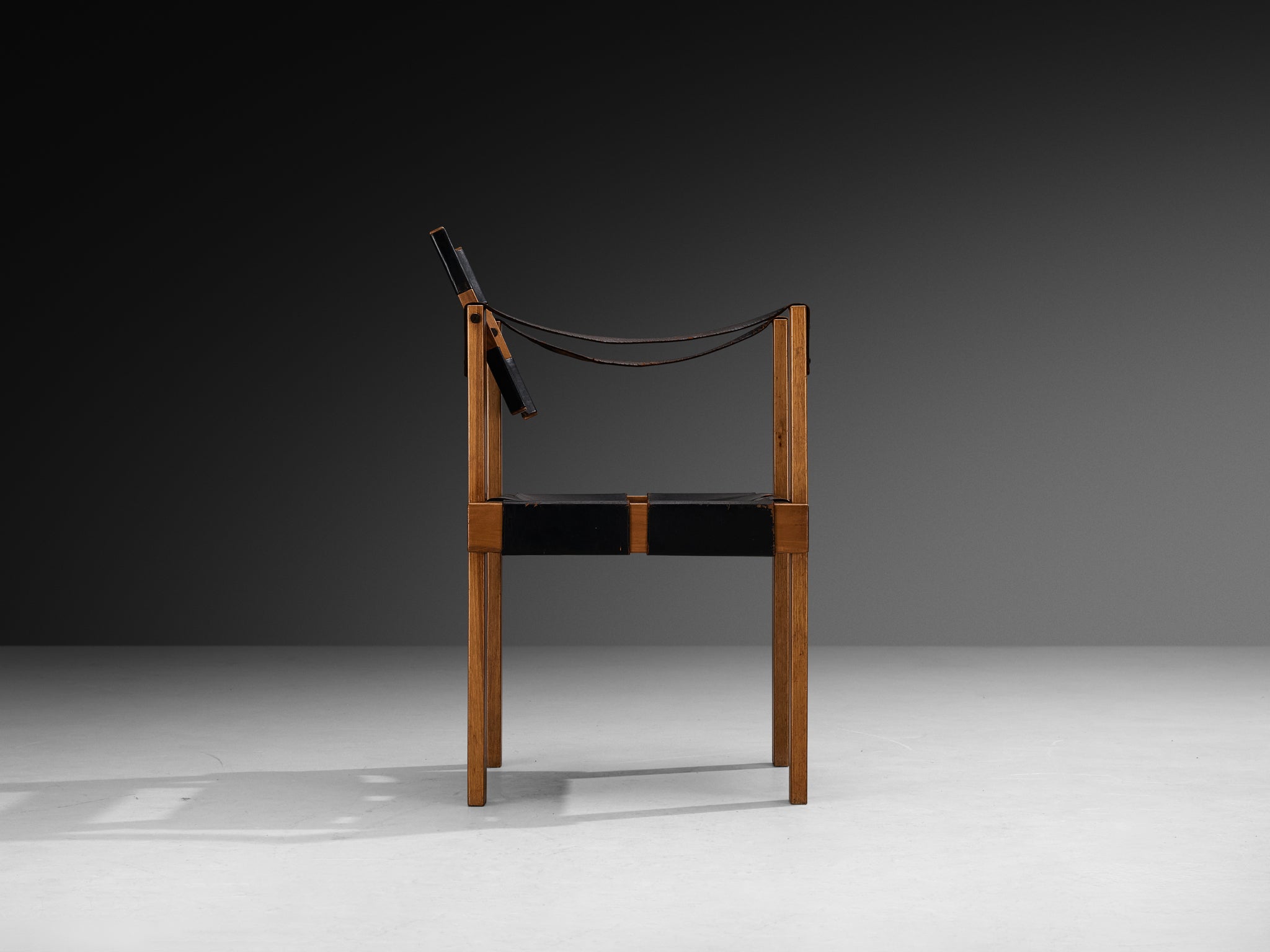 Brutalist Armchair in Leather and Walnut Seating Morentz