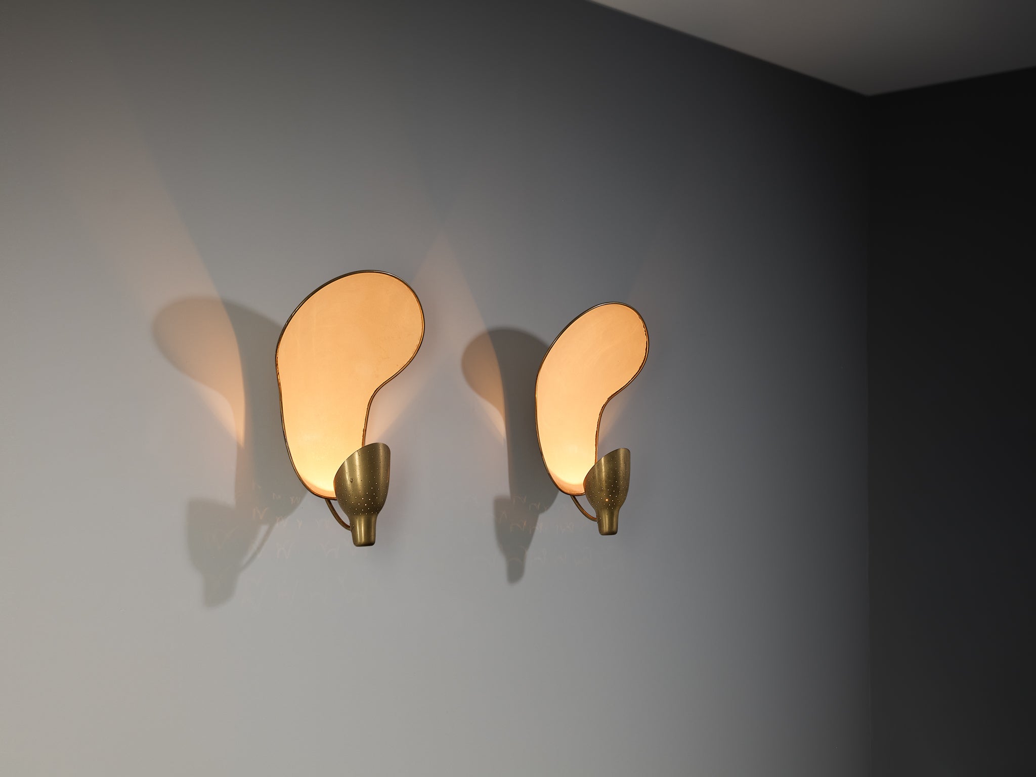 Rare Carl-Axel Acking '5017' Wall lights with Organic Shades in Perforated Brass Lighting Morentz