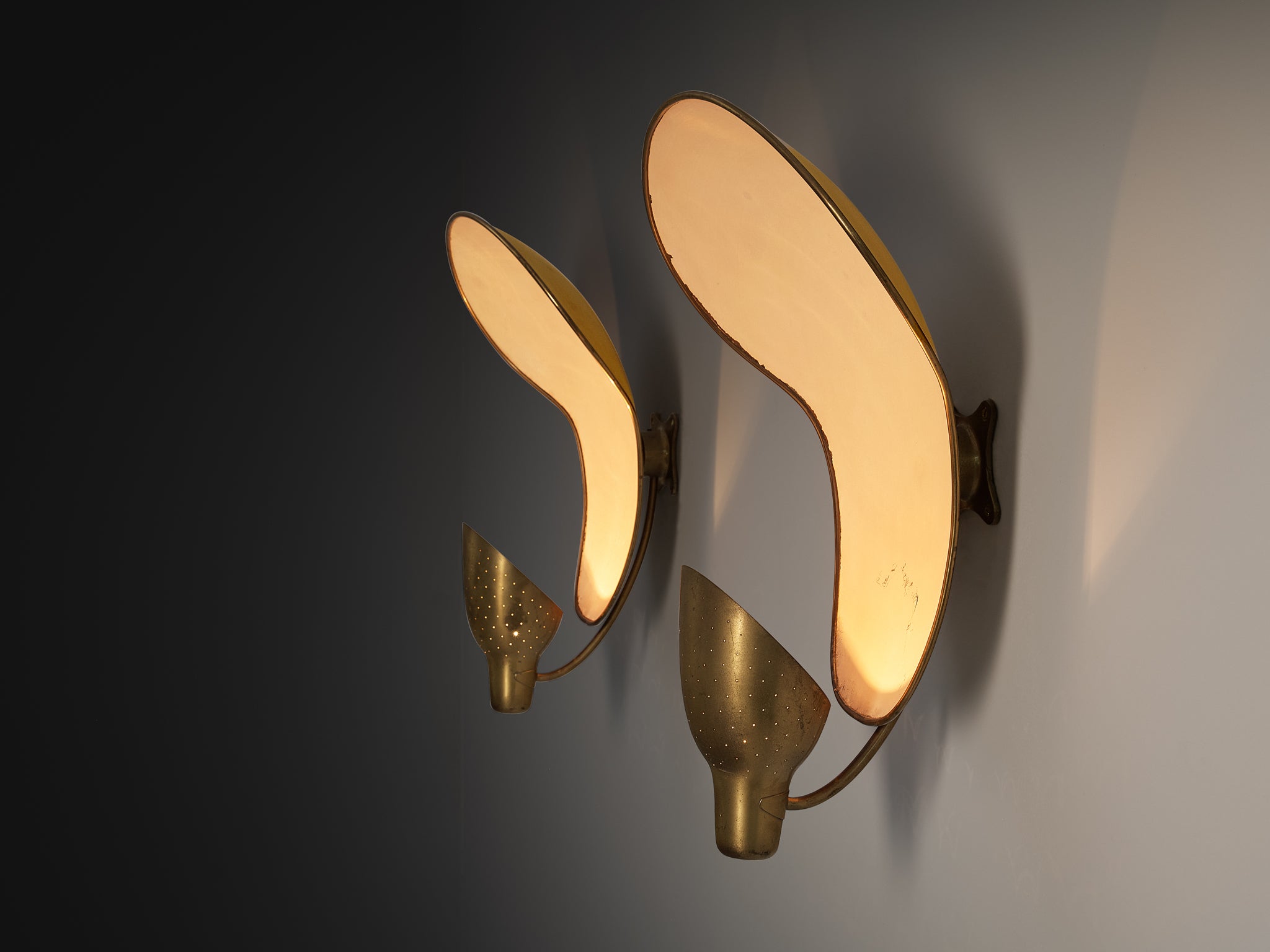 Rare Carl-Axel Acking '5017' Wall lights with Organic Shades in Perforated Brass Lighting Morentz