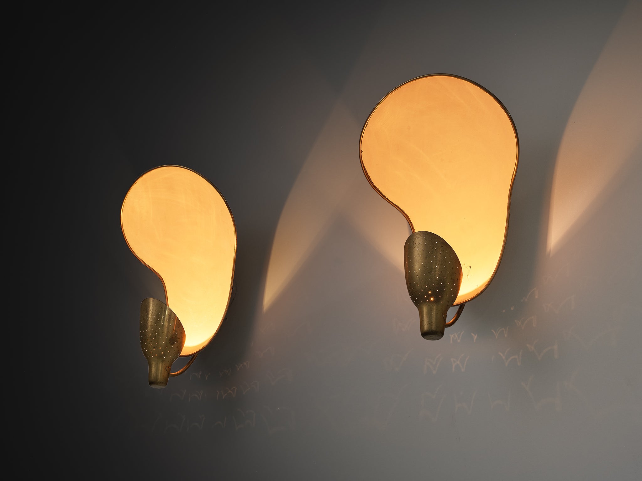Rare Carl-Axel Acking '5017' Wall lights with Organic Shades in Perforated Brass Lighting Morentz