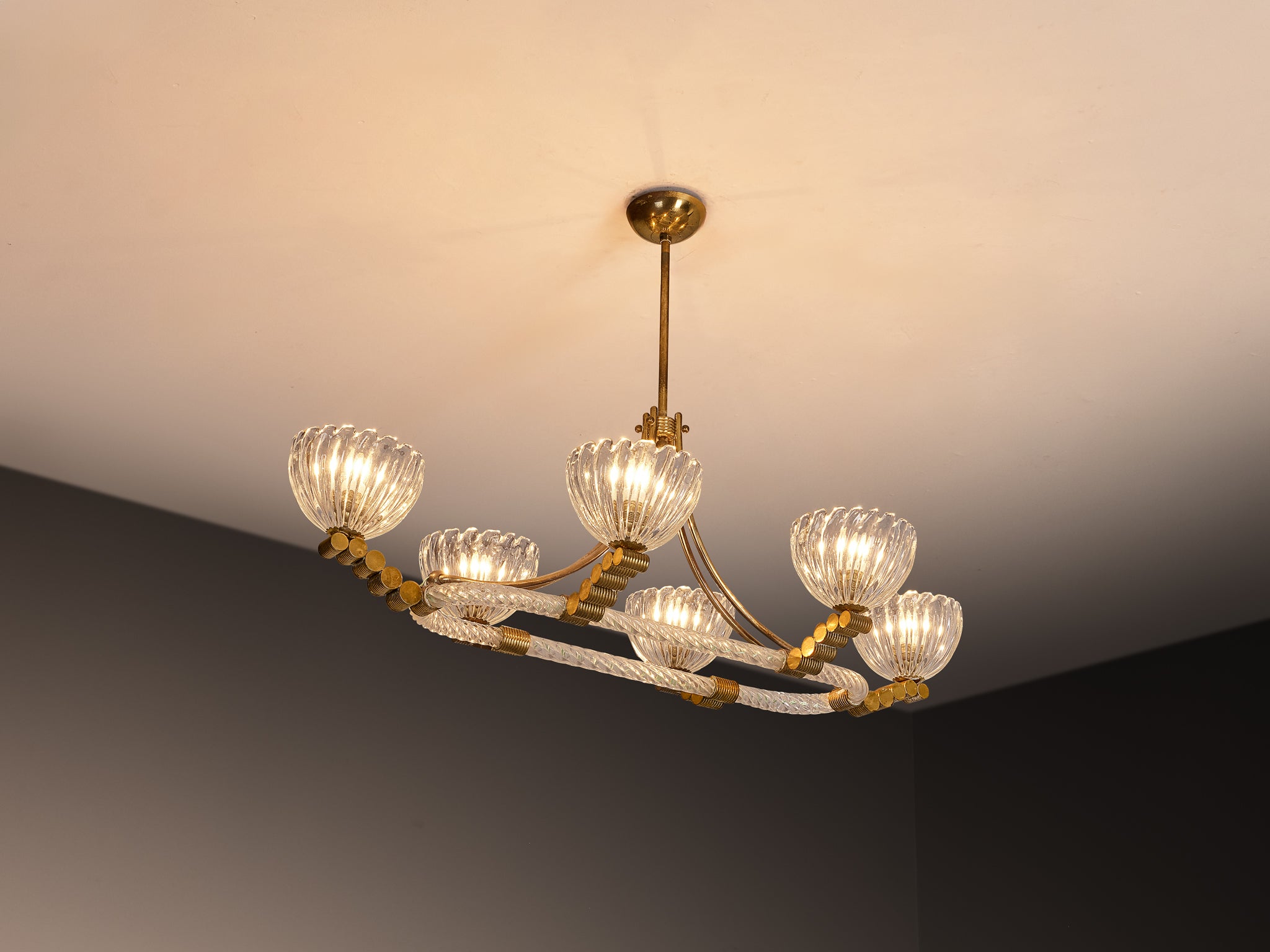 Italian Art Deco Chandelier in Glass and Brass Lighting Morentz