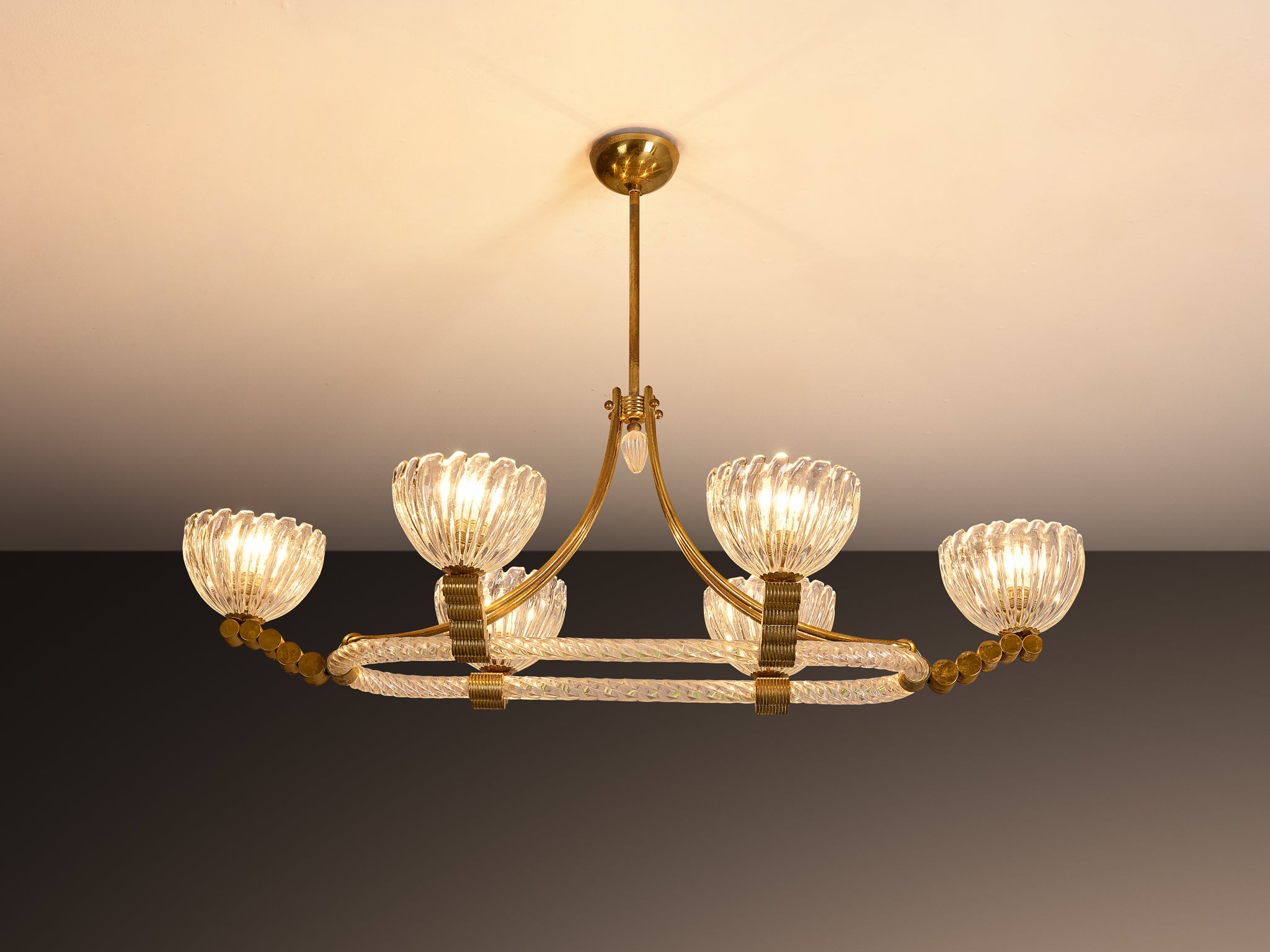 Italian Art Deco Chandelier in Glass and Brass Lighting Morentz