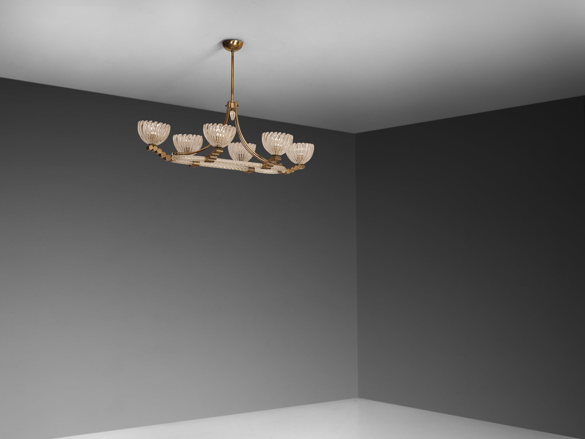 Italian Art Deco Chandelier in Glass and Brass Lighting Morentz