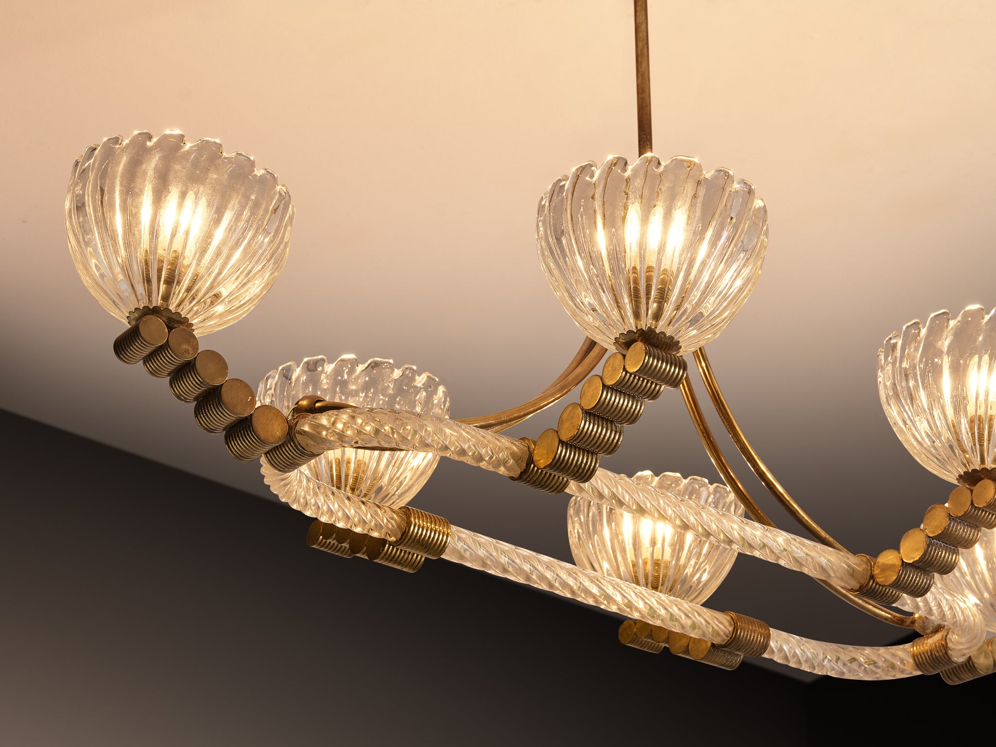 Italian Art Deco Chandelier in Glass and Brass Lighting Morentz