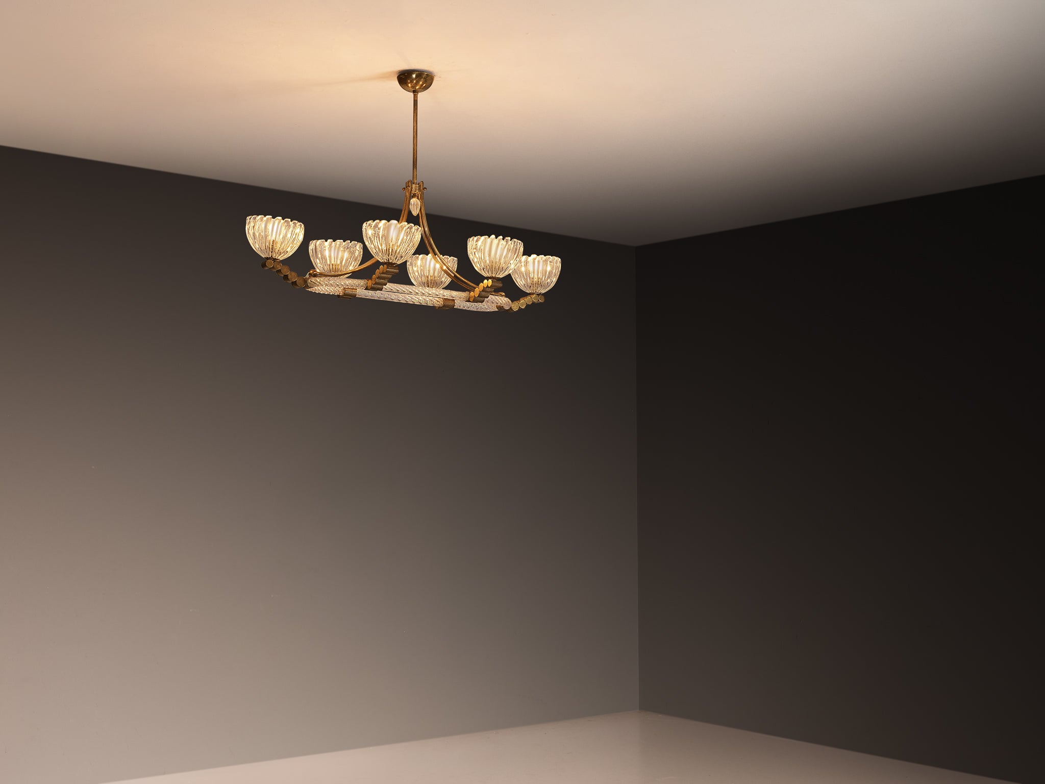 Italian Art Deco Chandelier in Glass and Brass Lighting Morentz