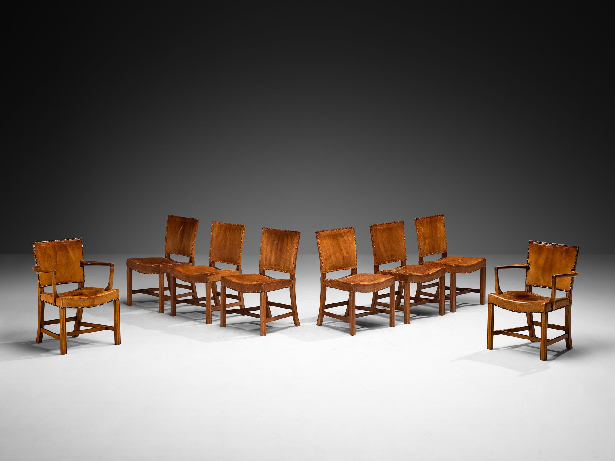 Kaare Klint Rare Set of Eight Dining Chairs in Niger Leather and Mahogany Seating Morentz