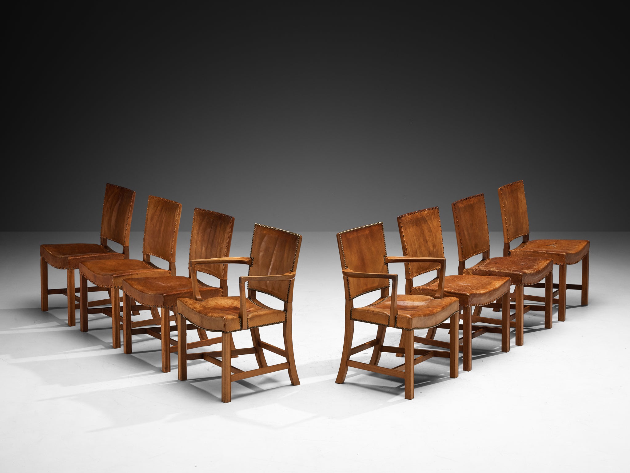 Kaare Klint Rare Set of Eight Dining Chairs in Niger Leather and Mahogany Seating Morentz