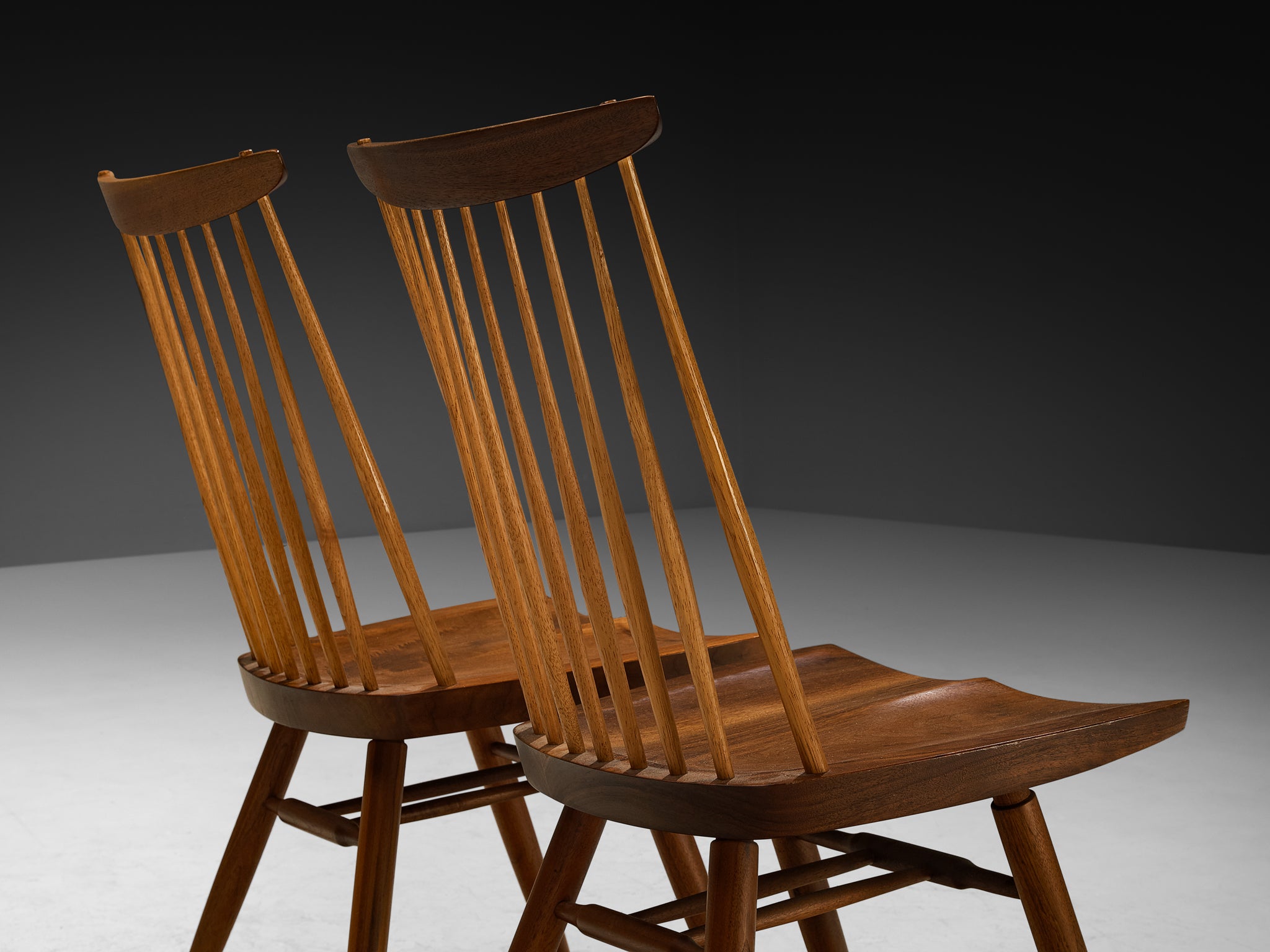 George Nakashima Set of Six 'New' Dining Chairs in Walnut and Hickory