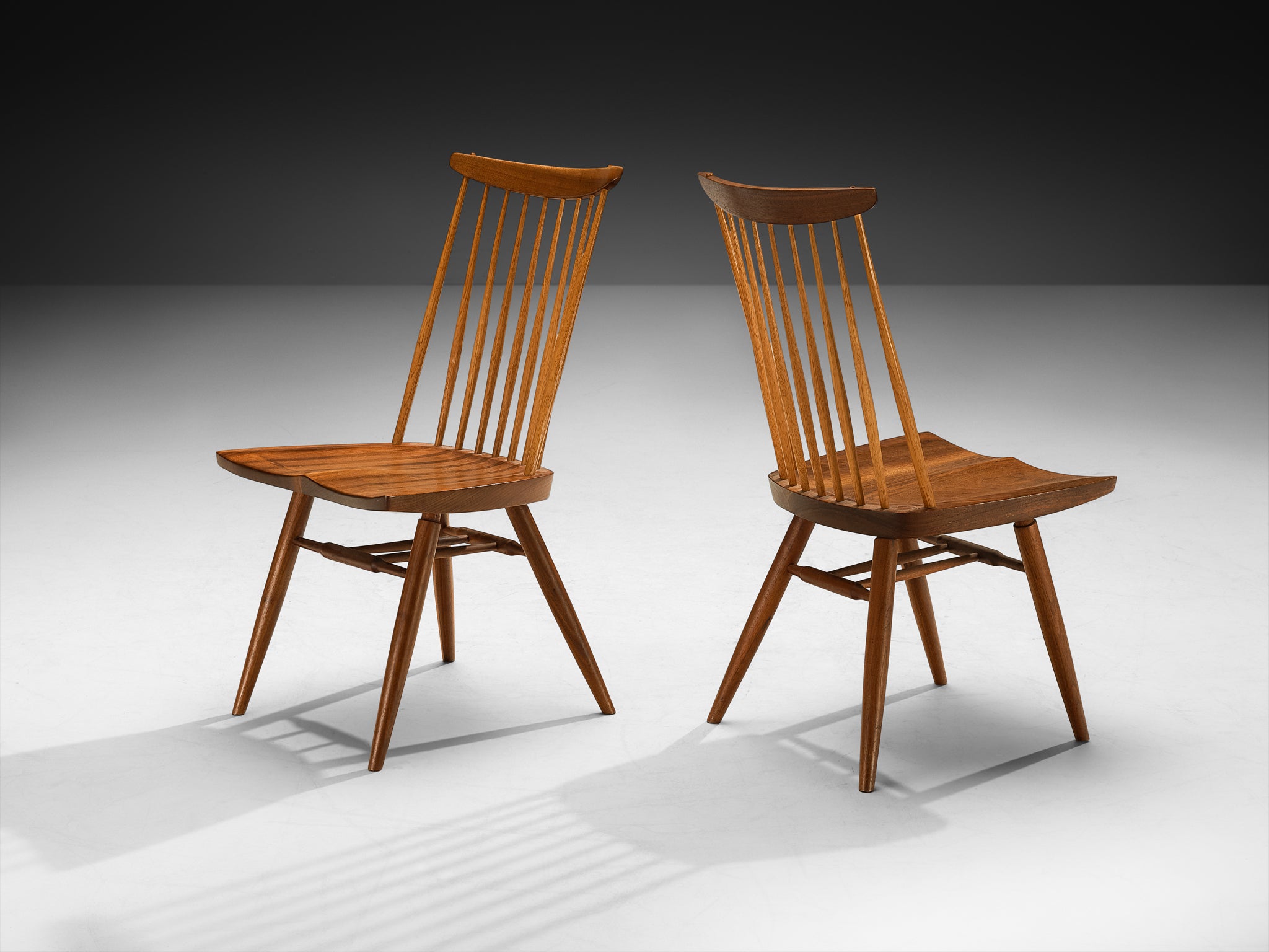 George Nakashima Set of Six 'New' Dining Chairs in Walnut and Hickory